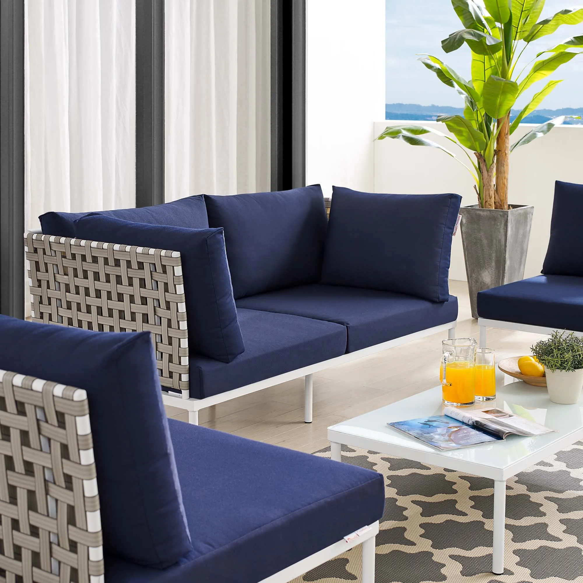 Harmony 4-Piece  Sunbrella® Basket Weave Outdoor Patio Aluminum Seating Set by Modway