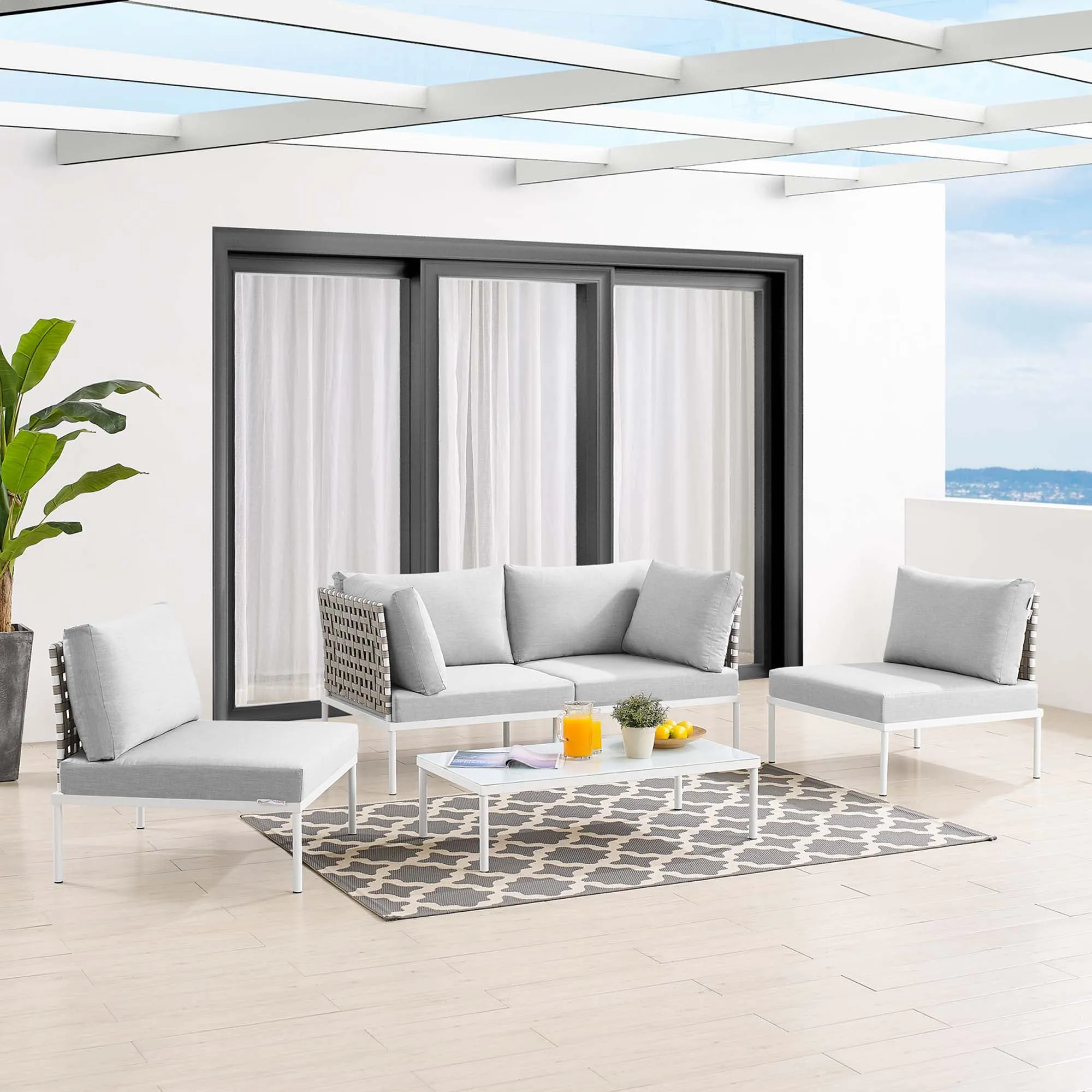 Harmony 4-Piece  Sunbrella® Basket Weave Outdoor Patio Aluminum Seating Set by Modway