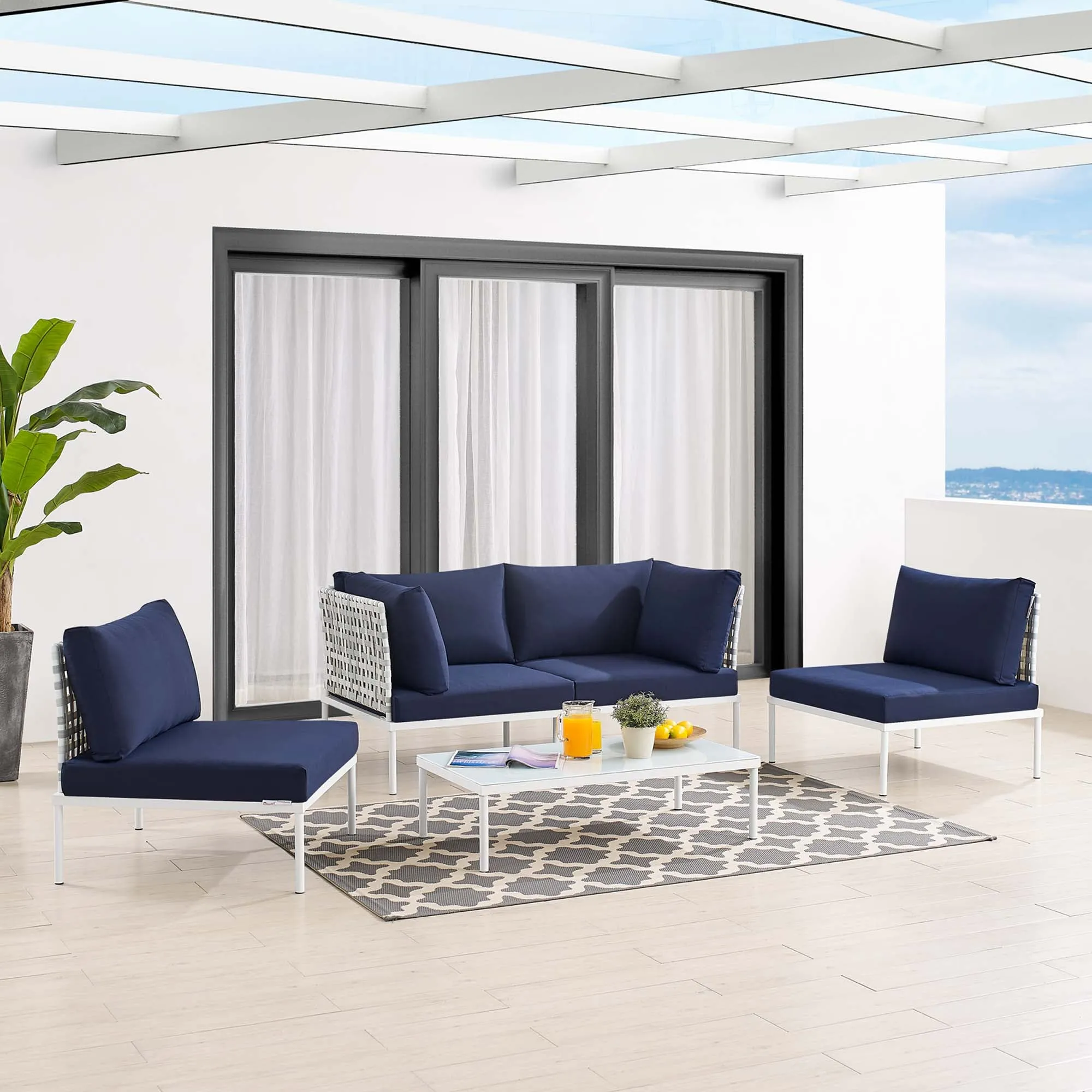 Harmony 4-Piece  Sunbrella® Basket Weave Outdoor Patio Aluminum Seating Set by Modway