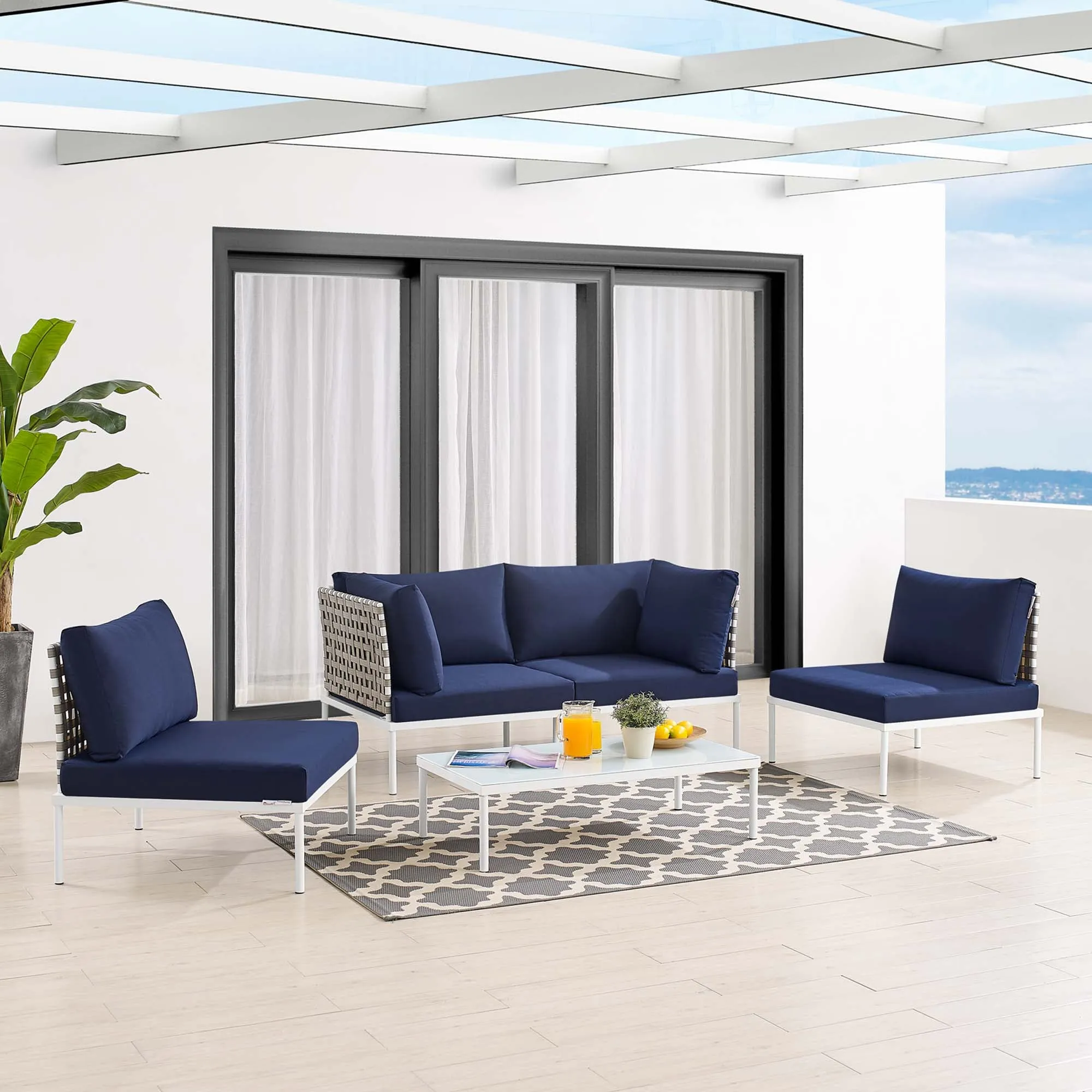Harmony 4-Piece  Sunbrella® Basket Weave Outdoor Patio Aluminum Seating Set by Modway