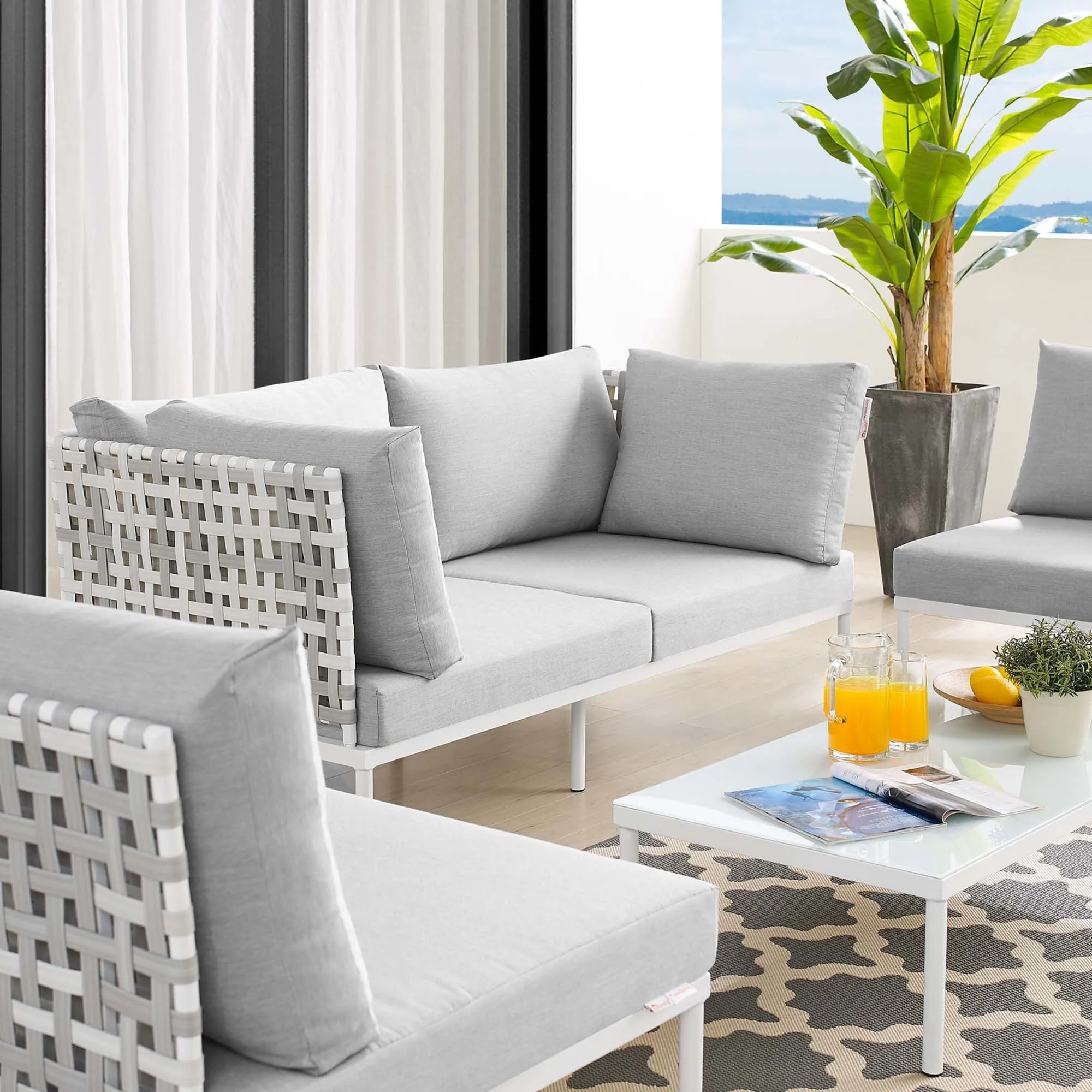Harmony 4-Piece  Sunbrella® Basket Weave Outdoor Patio Aluminum Seating Set by Modway