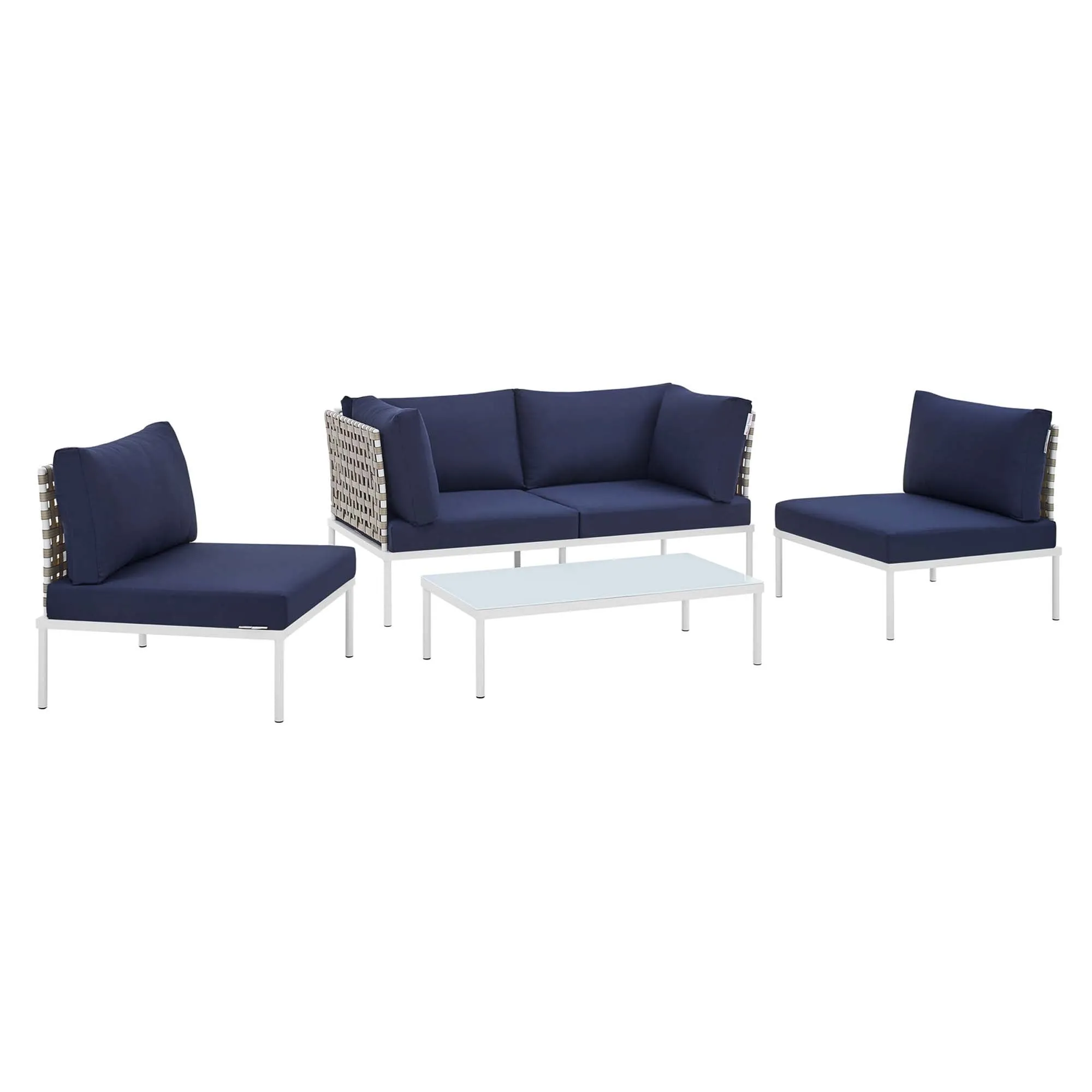Harmony 4-Piece  Sunbrella® Basket Weave Outdoor Patio Aluminum Seating Set by Modway