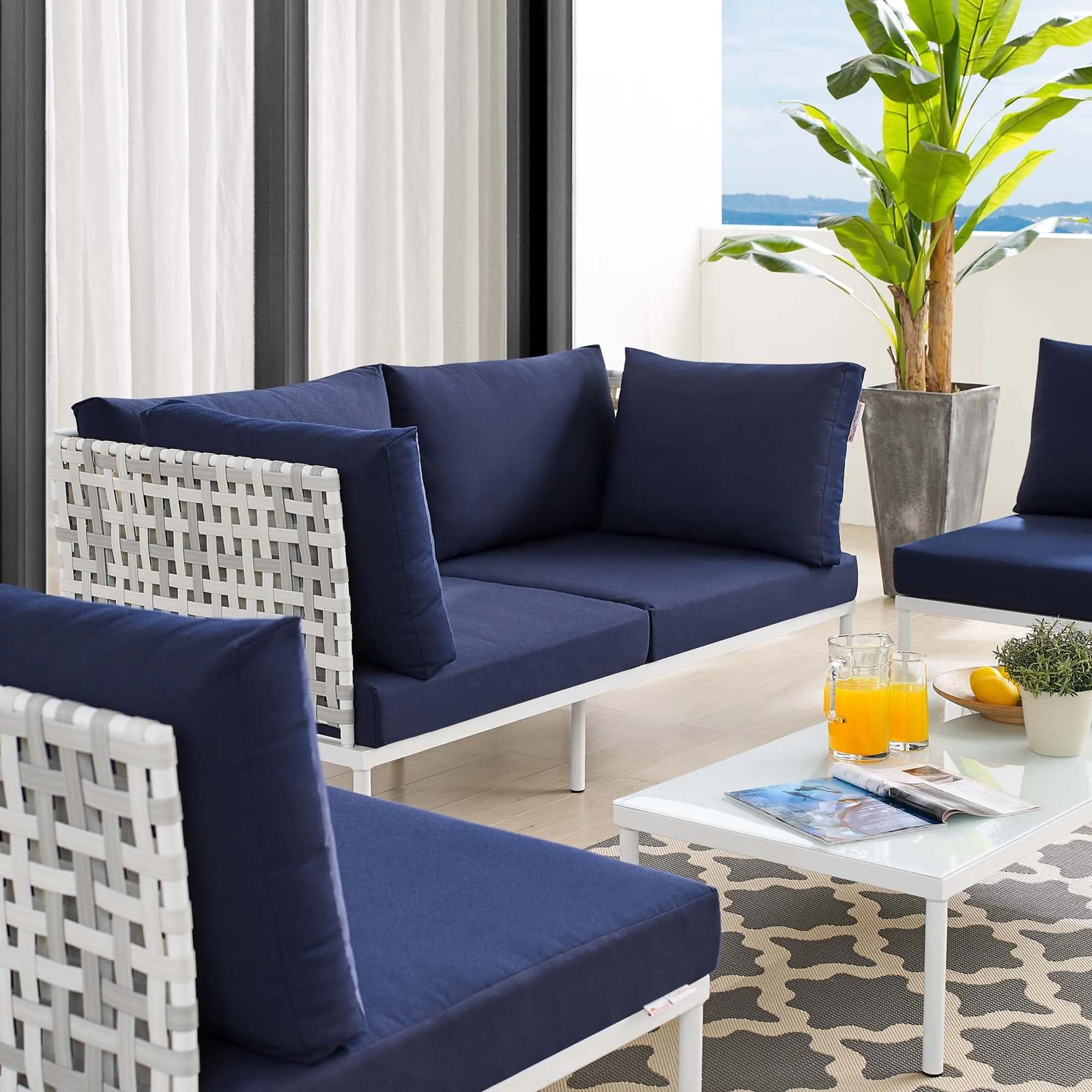Harmony 4-Piece  Sunbrella® Basket Weave Outdoor Patio Aluminum Seating Set by Modway