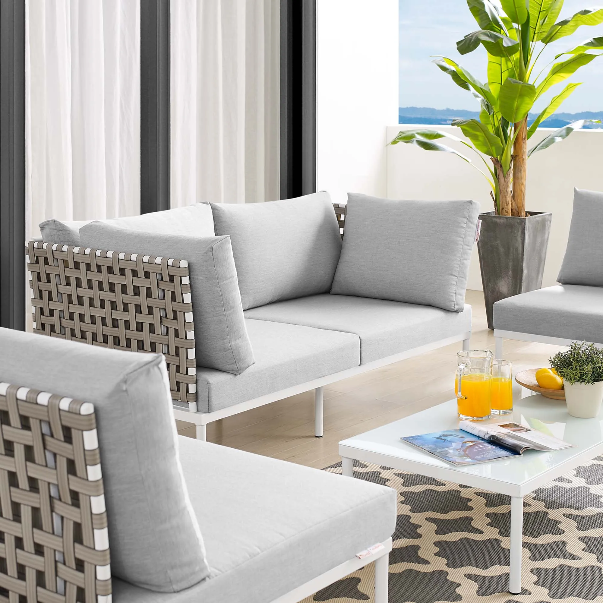Harmony 4-Piece  Sunbrella® Basket Weave Outdoor Patio Aluminum Seating Set by Modway