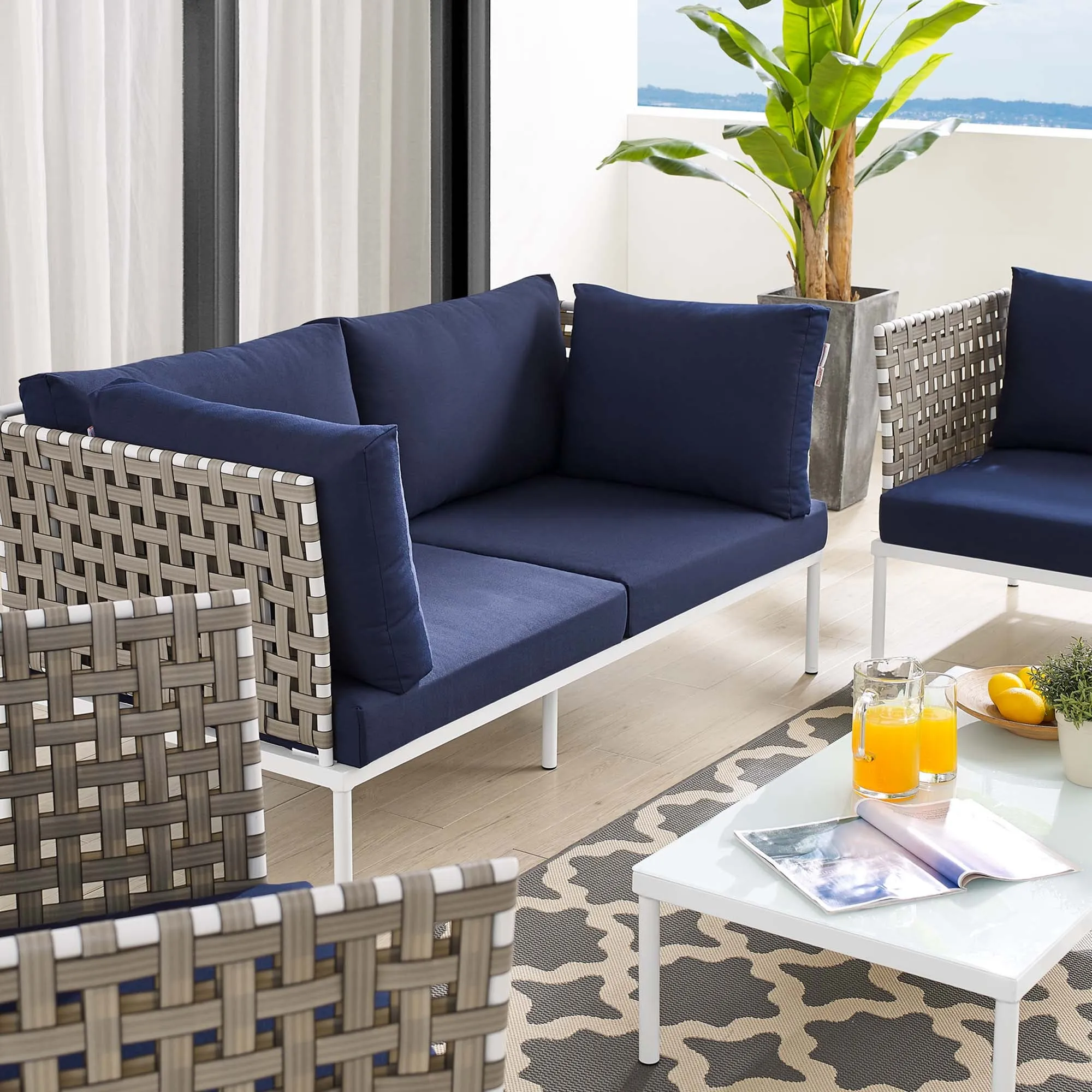 Harmony 5-Piece  Sunbrella® Basket Weave Outdoor Patio Aluminum Seating Set by Modway