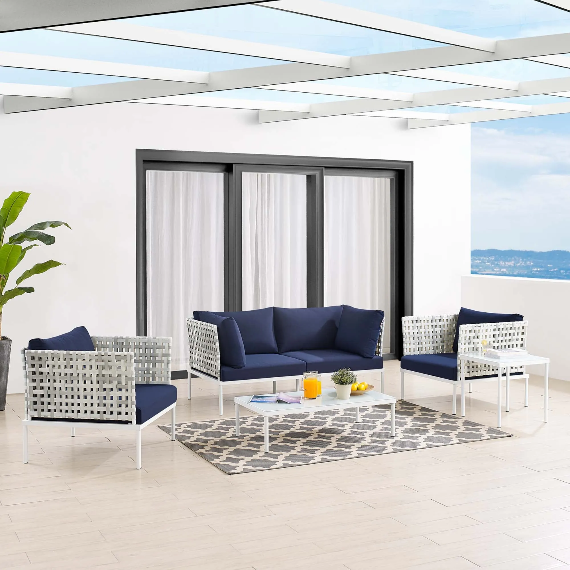 Harmony 5-Piece  Sunbrella® Basket Weave Outdoor Patio Aluminum Seating Set by Modway