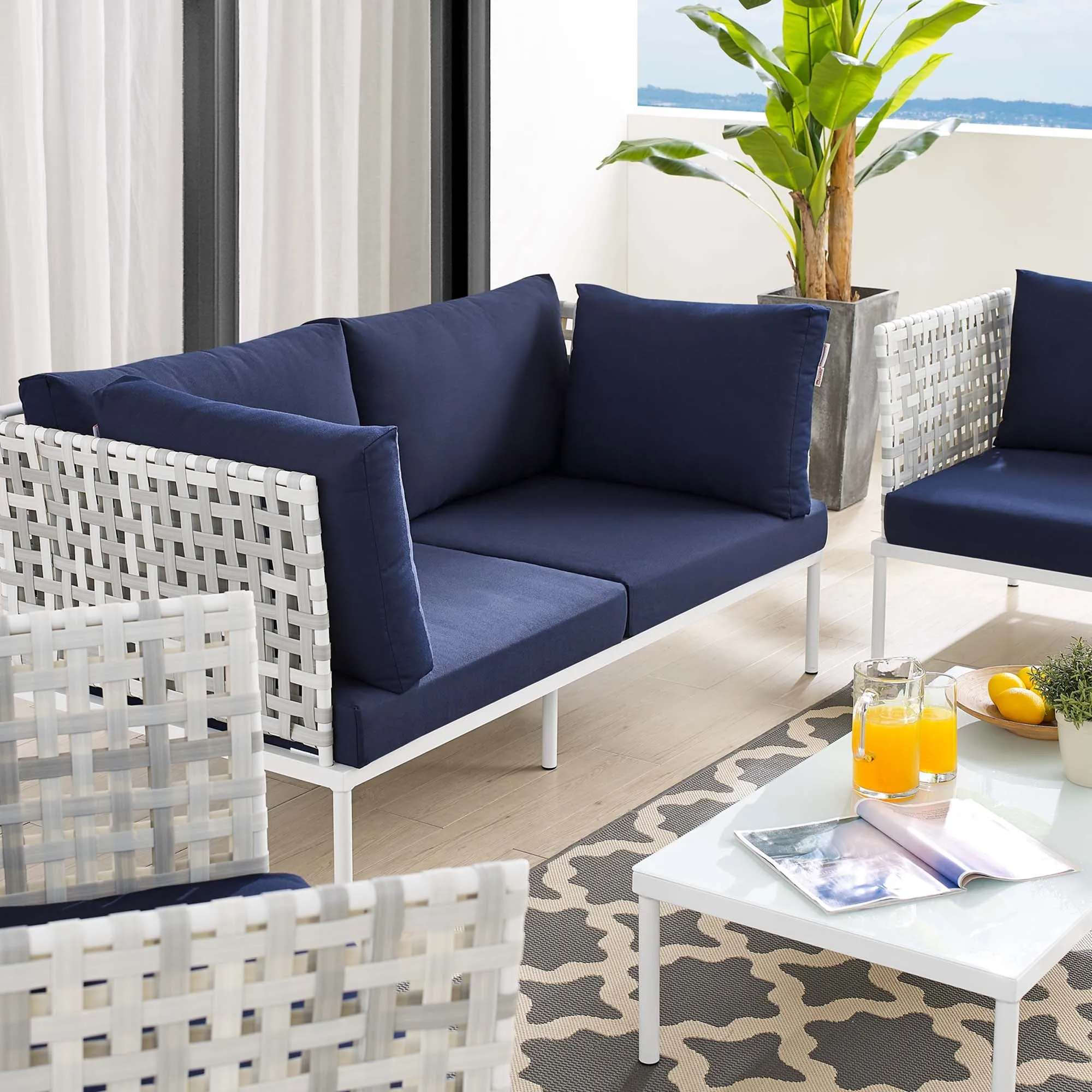 Harmony 5-Piece  Sunbrella® Basket Weave Outdoor Patio Aluminum Seating Set by Modway
