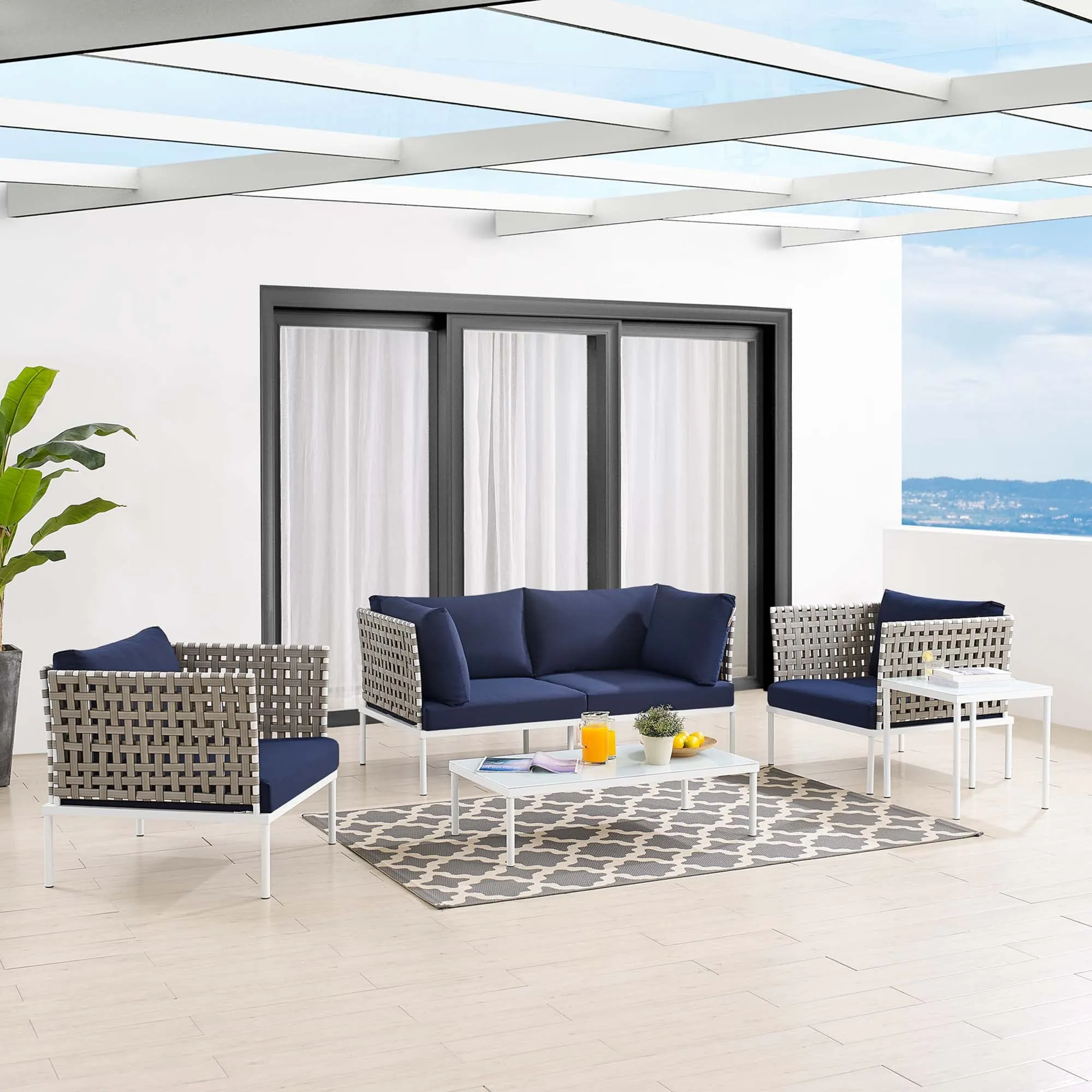 Harmony 5-Piece  Sunbrella® Basket Weave Outdoor Patio Aluminum Seating Set by Modway