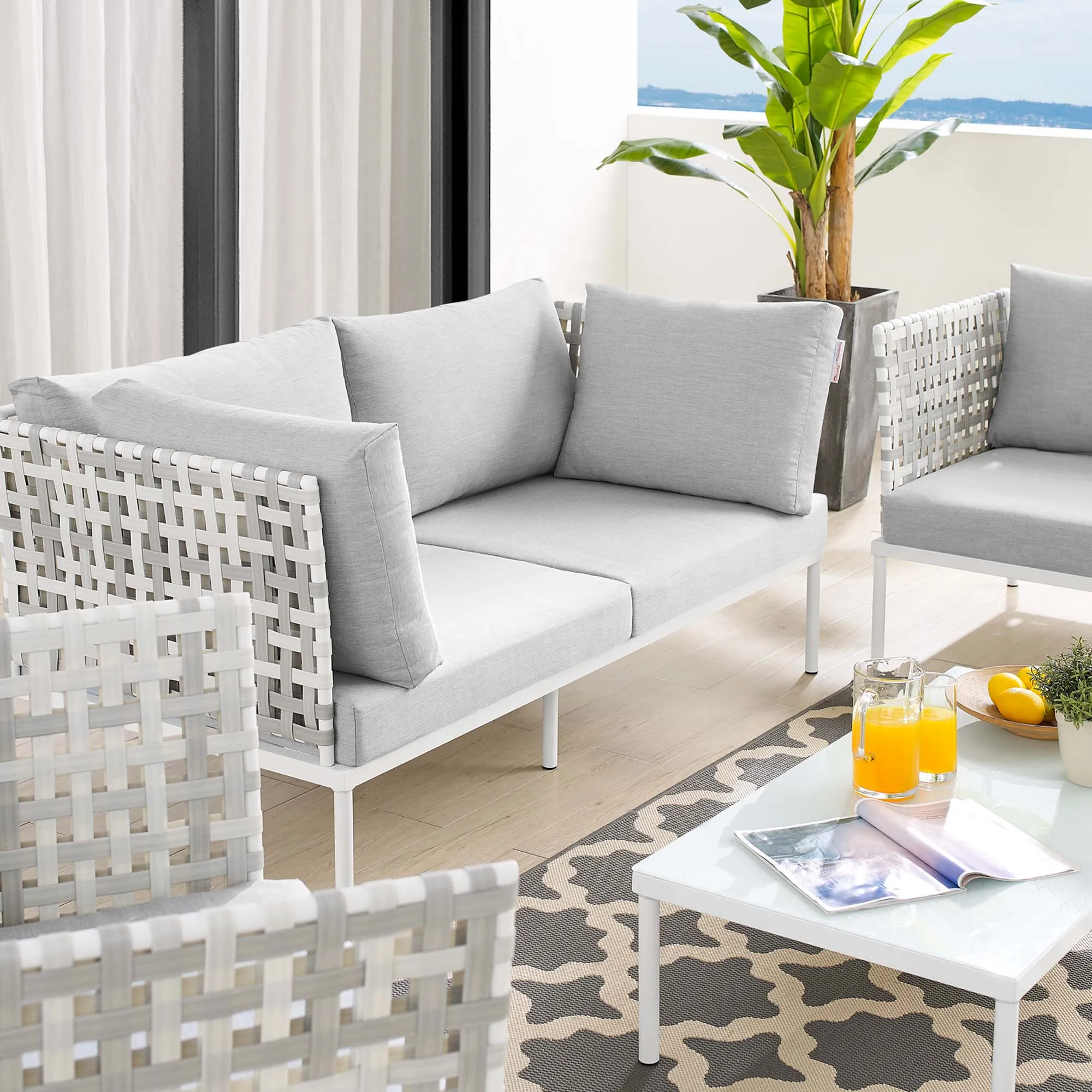 Harmony 5-Piece  Sunbrella® Basket Weave Outdoor Patio Aluminum Seating Set by Modway