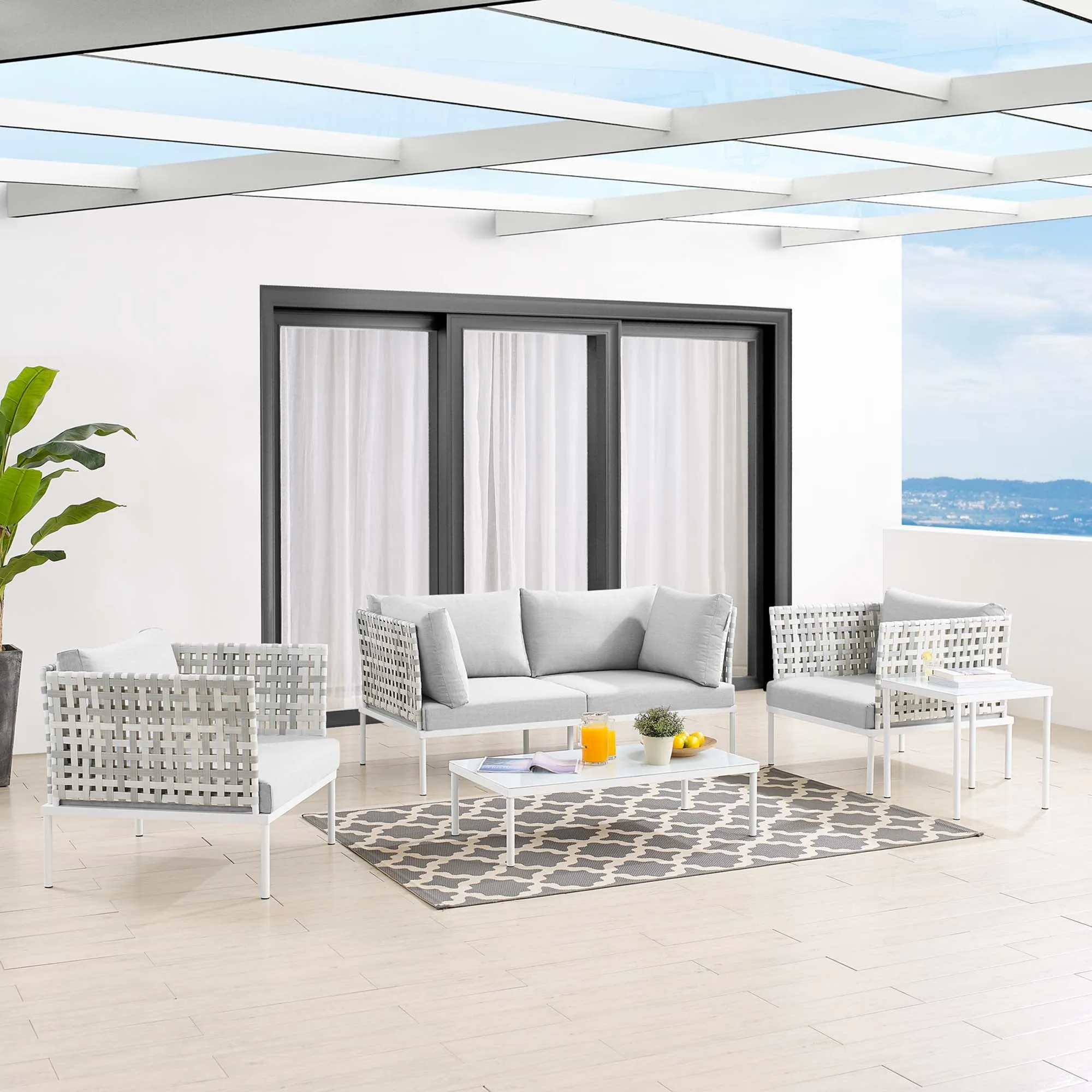 Harmony 5-Piece  Sunbrella® Basket Weave Outdoor Patio Aluminum Seating Set by Modway