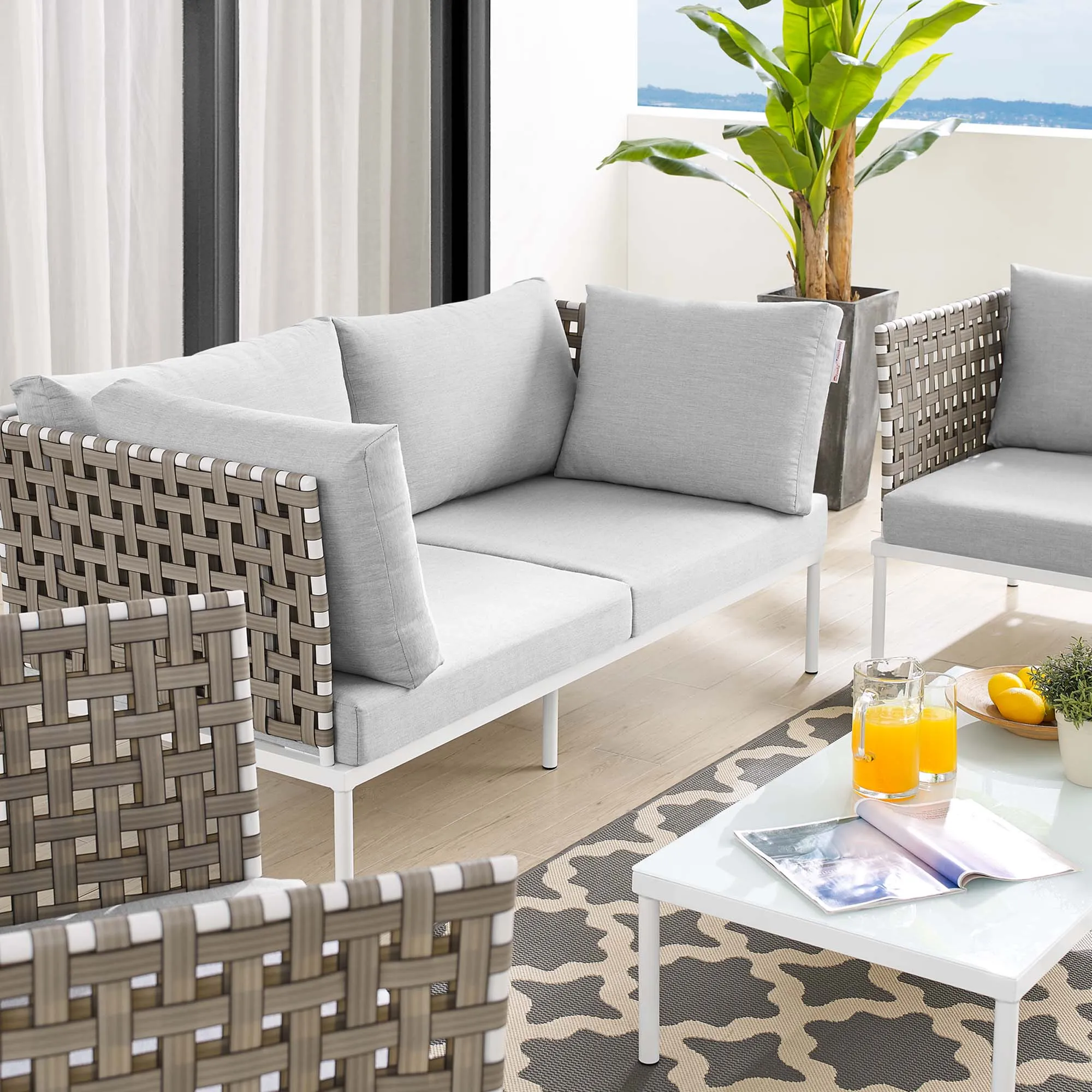 Harmony 5-Piece  Sunbrella® Basket Weave Outdoor Patio Aluminum Seating Set by Modway
