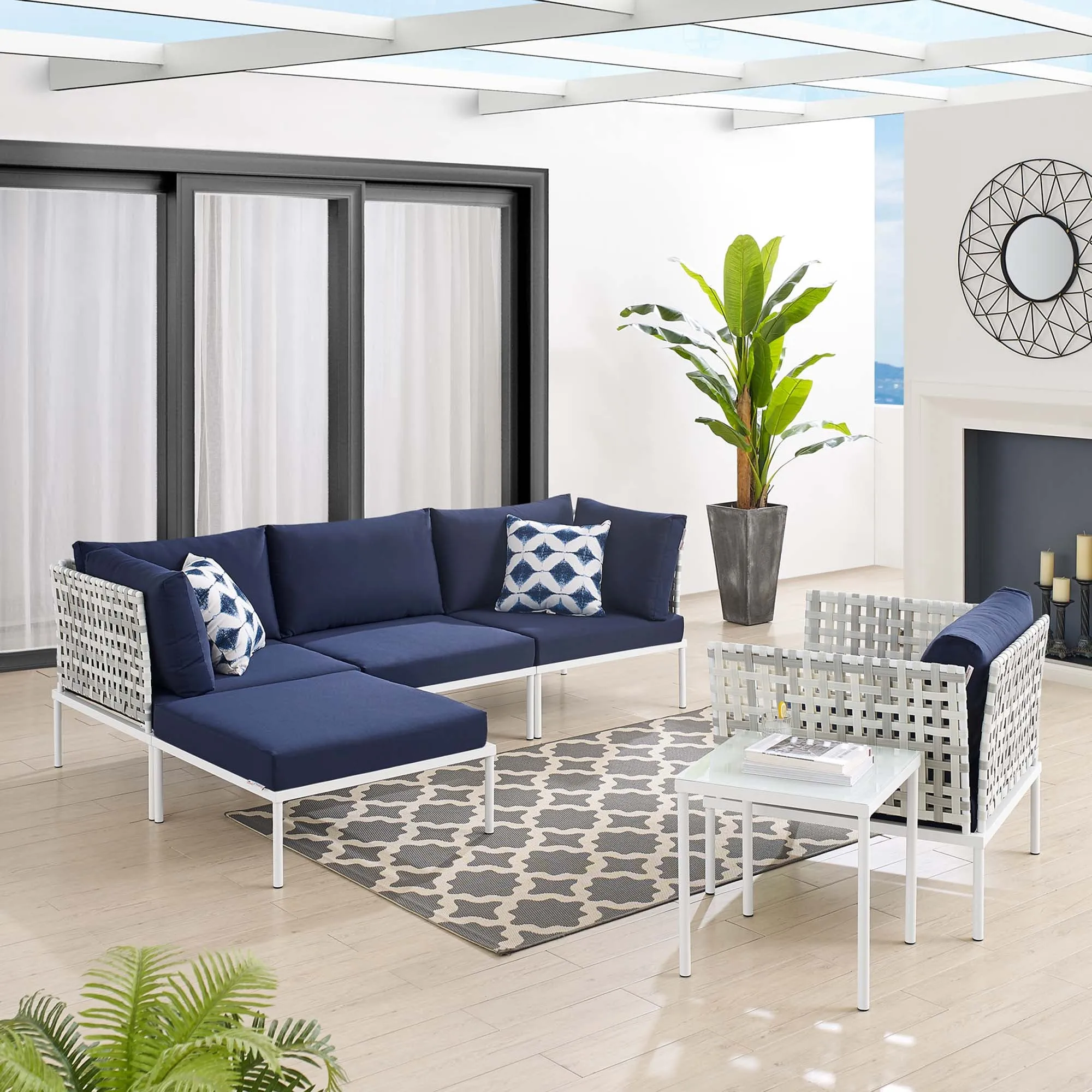 Harmony 6-Piece  Sunbrella® Basket Weave Outdoor Patio Aluminum Seating Set by Modway