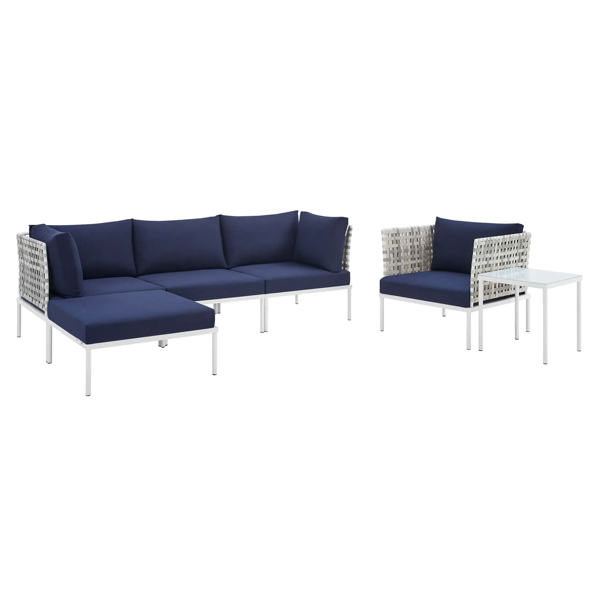 Harmony 6-Piece  Sunbrella® Basket Weave Outdoor Patio Aluminum Seating Set by Modway