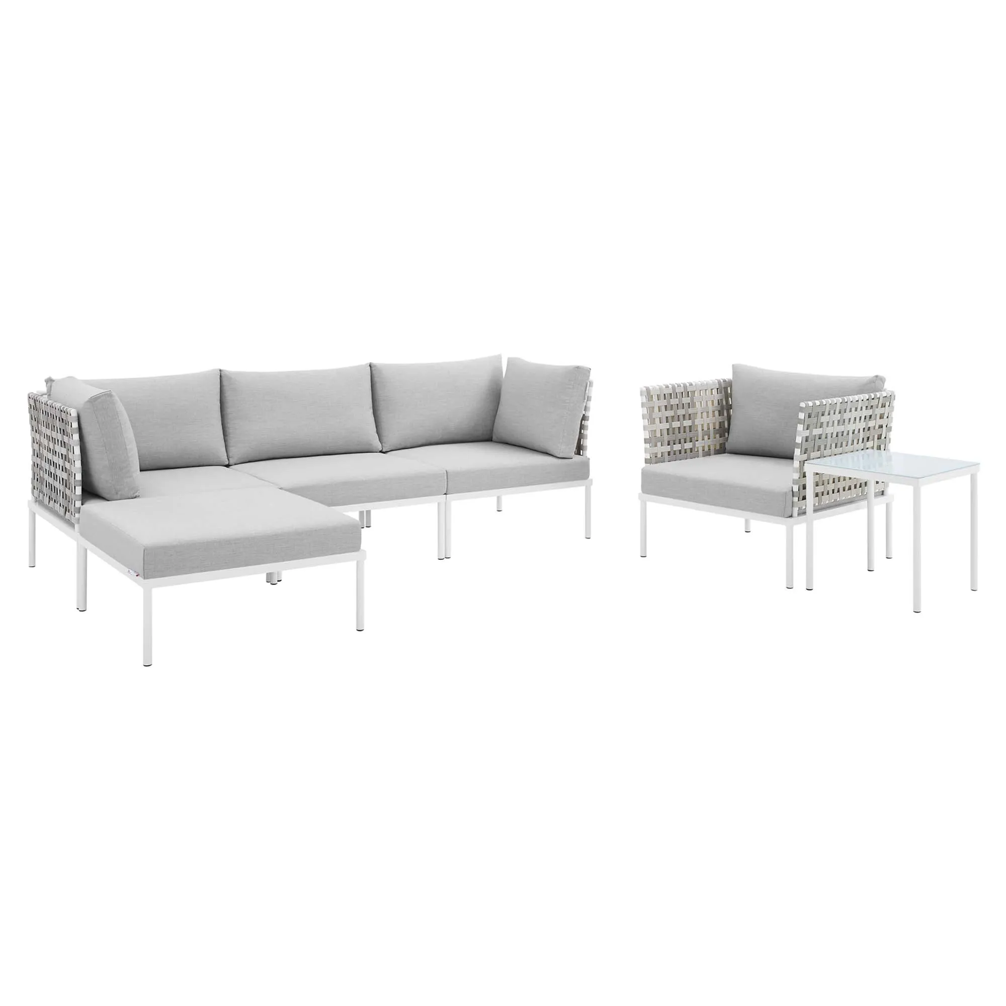 Harmony 6-Piece  Sunbrella® Basket Weave Outdoor Patio Aluminum Seating Set by Modway