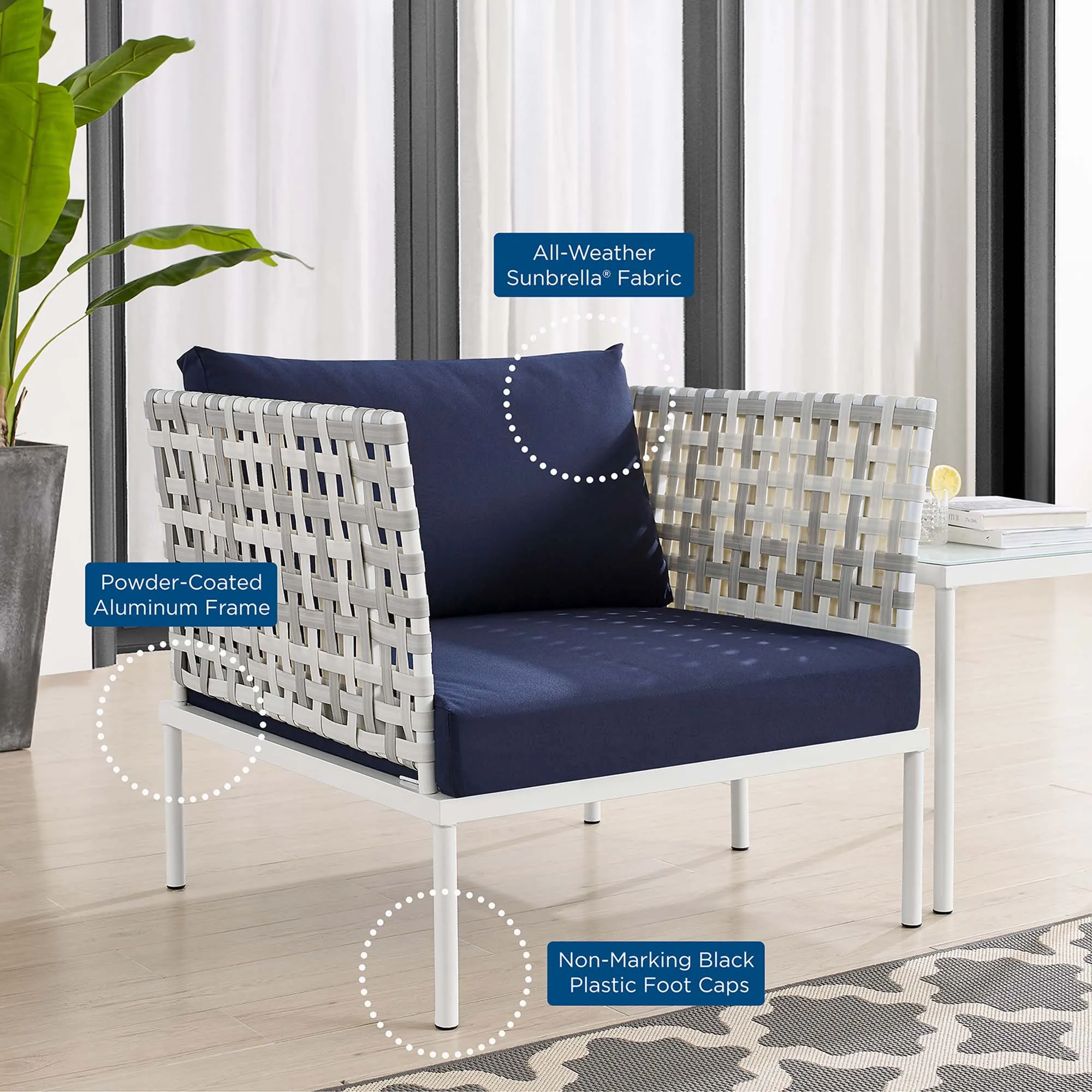 Harmony 6-Piece  Sunbrella® Basket Weave Outdoor Patio Aluminum Seating Set by Modway