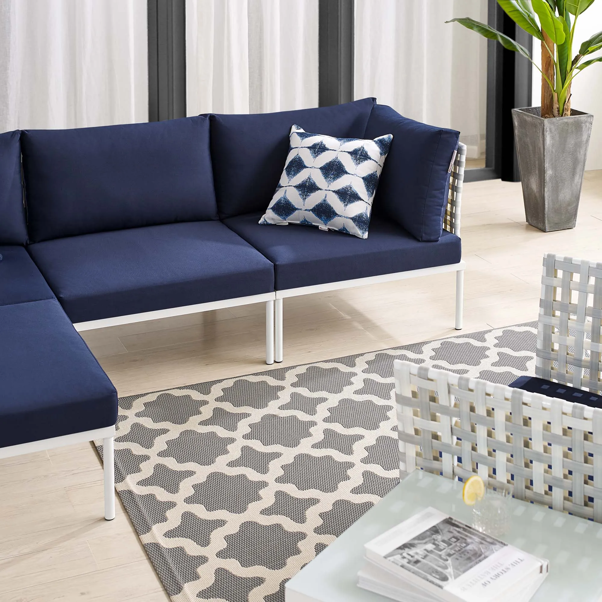 Harmony 6-Piece  Sunbrella® Basket Weave Outdoor Patio Aluminum Seating Set by Modway