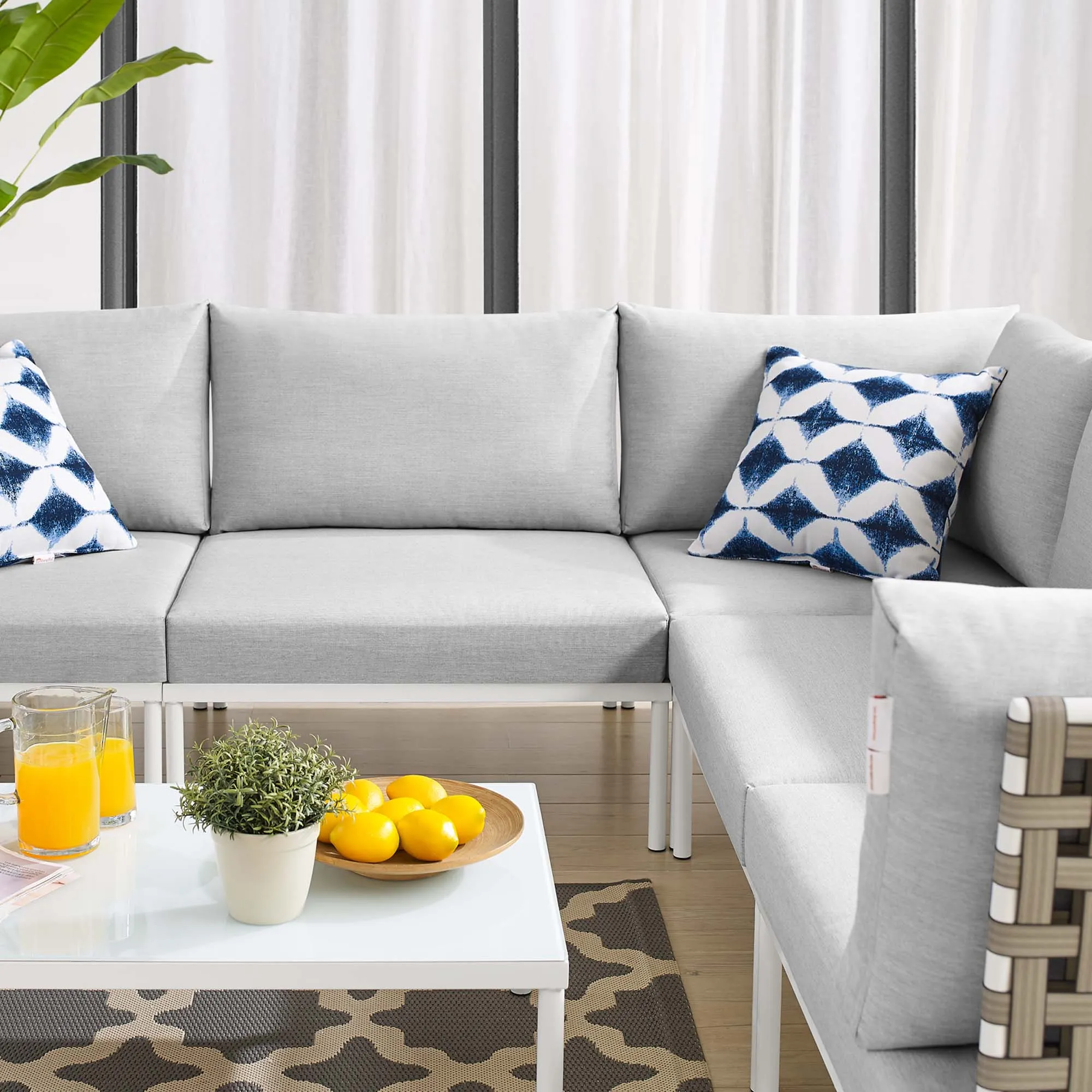 Harmony 6-Piece  Sunbrella® Basket Weave Outdoor Patio Aluminum Sectional Sofa Set by Modway