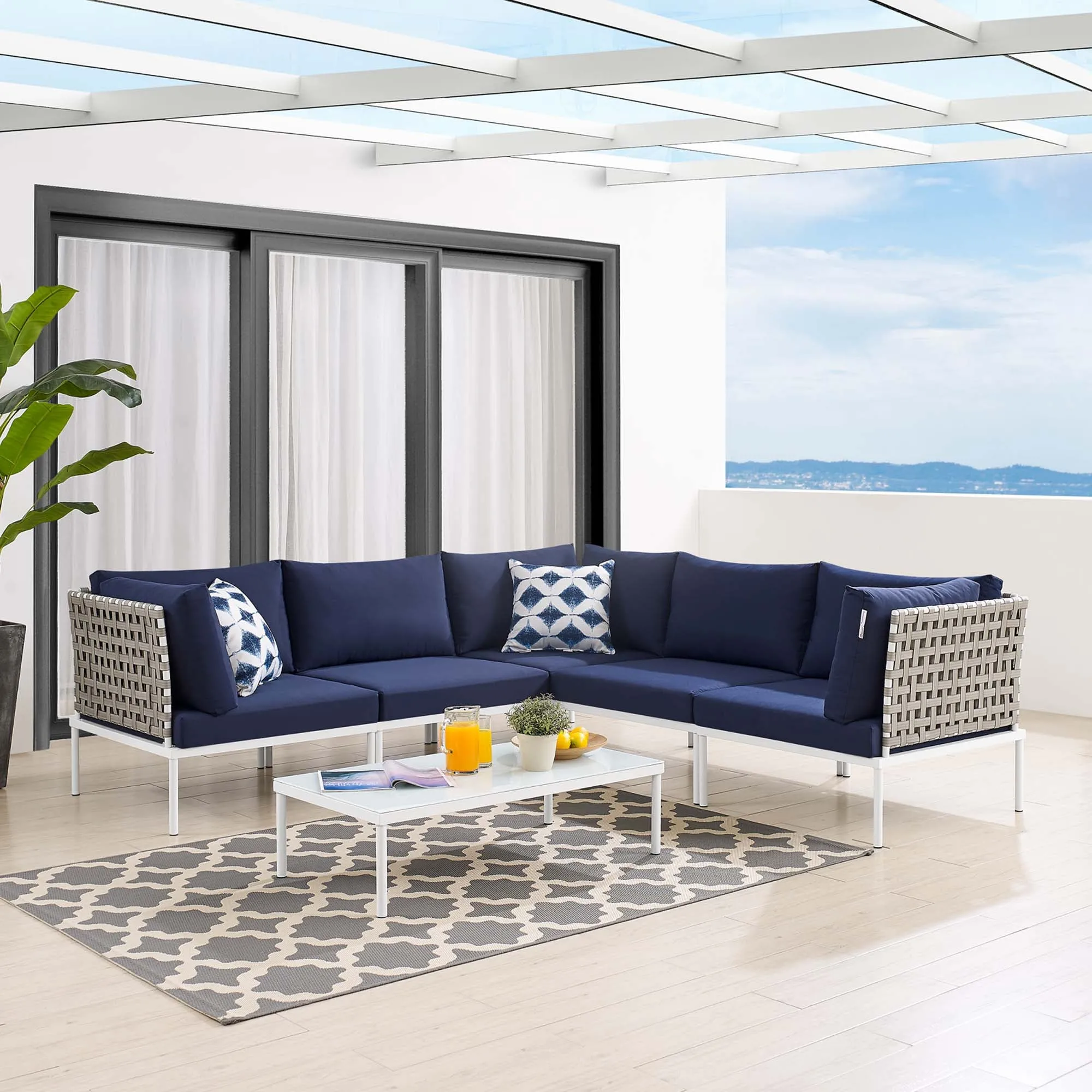 Harmony 6-Piece  Sunbrella® Basket Weave Outdoor Patio Aluminum Sectional Sofa Set by Modway