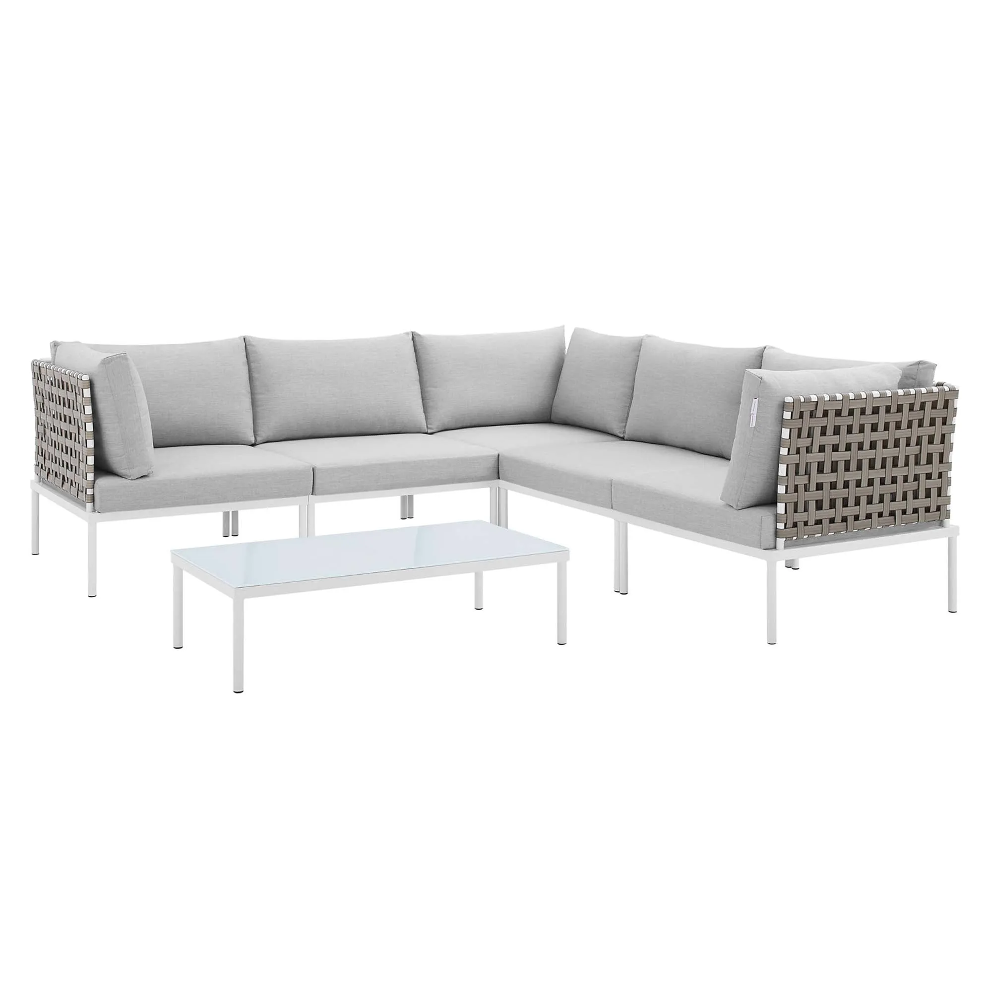 Harmony 6-Piece  Sunbrella® Basket Weave Outdoor Patio Aluminum Sectional Sofa Set by Modway