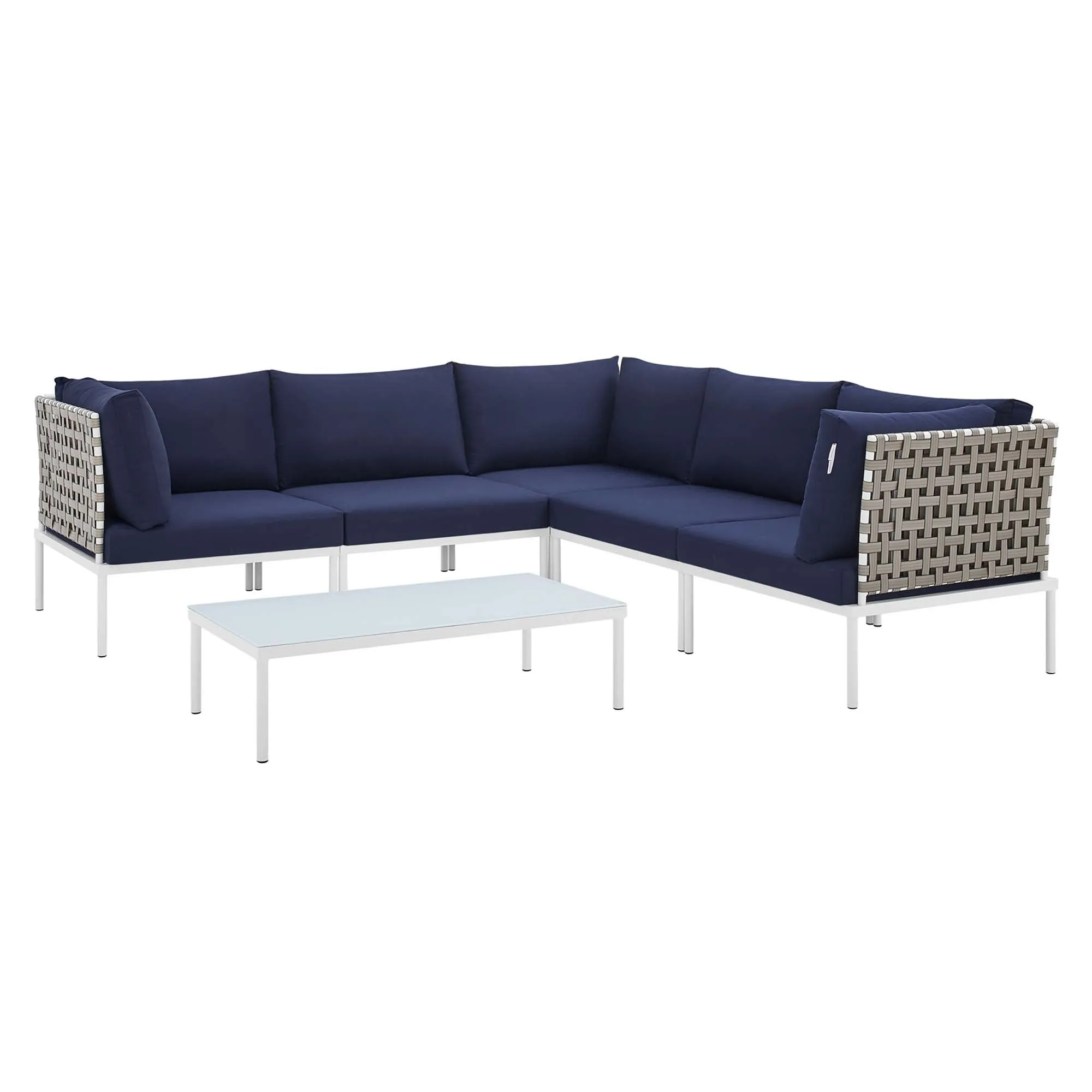 Harmony 6-Piece  Sunbrella® Basket Weave Outdoor Patio Aluminum Sectional Sofa Set by Modway