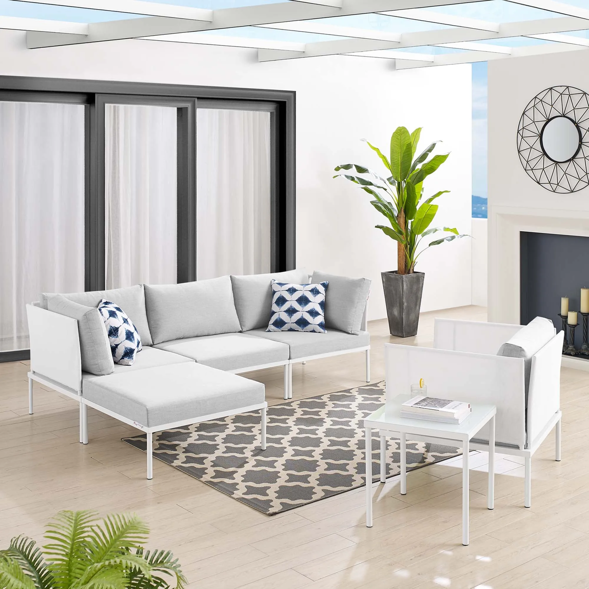 Harmony 6-Piece  Sunbrella® Outdoor Patio Aluminum Seating Set by Modway