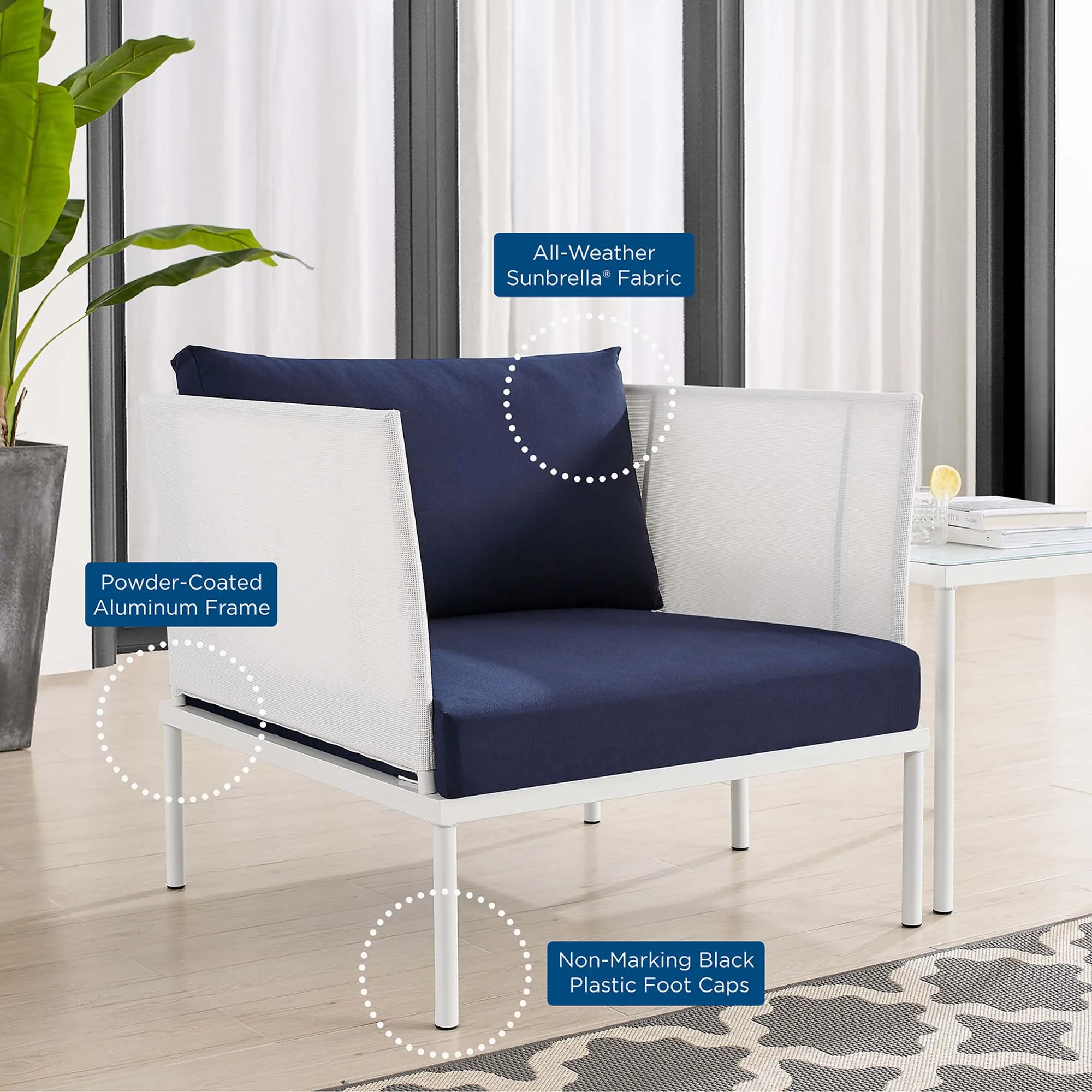 Harmony 6-Piece  Sunbrella® Outdoor Patio Aluminum Seating Set by Modway