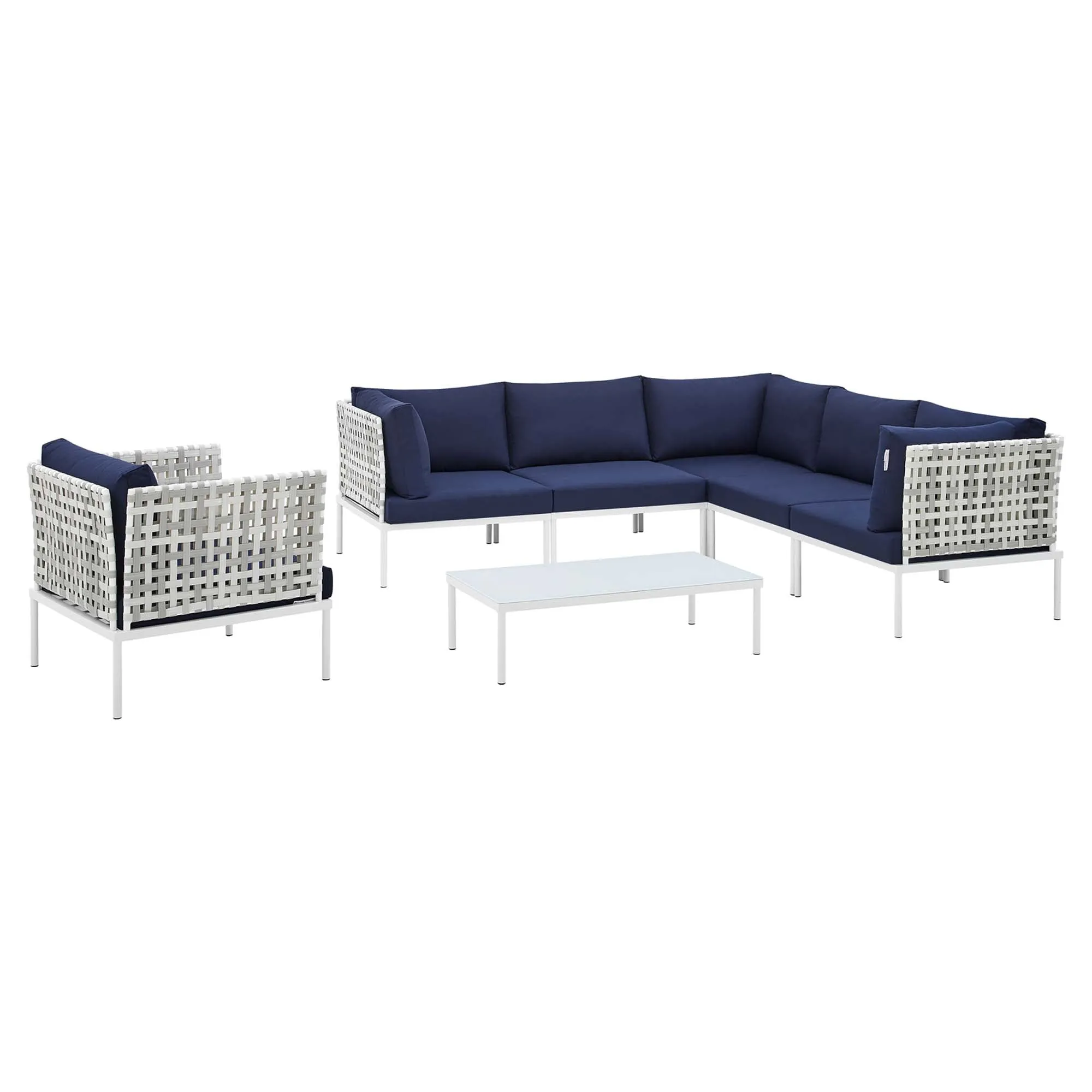 Harmony 7-Piece  Sunbrella® Basket Weave Outdoor Patio Aluminum Sectional Sofa Set by Modway