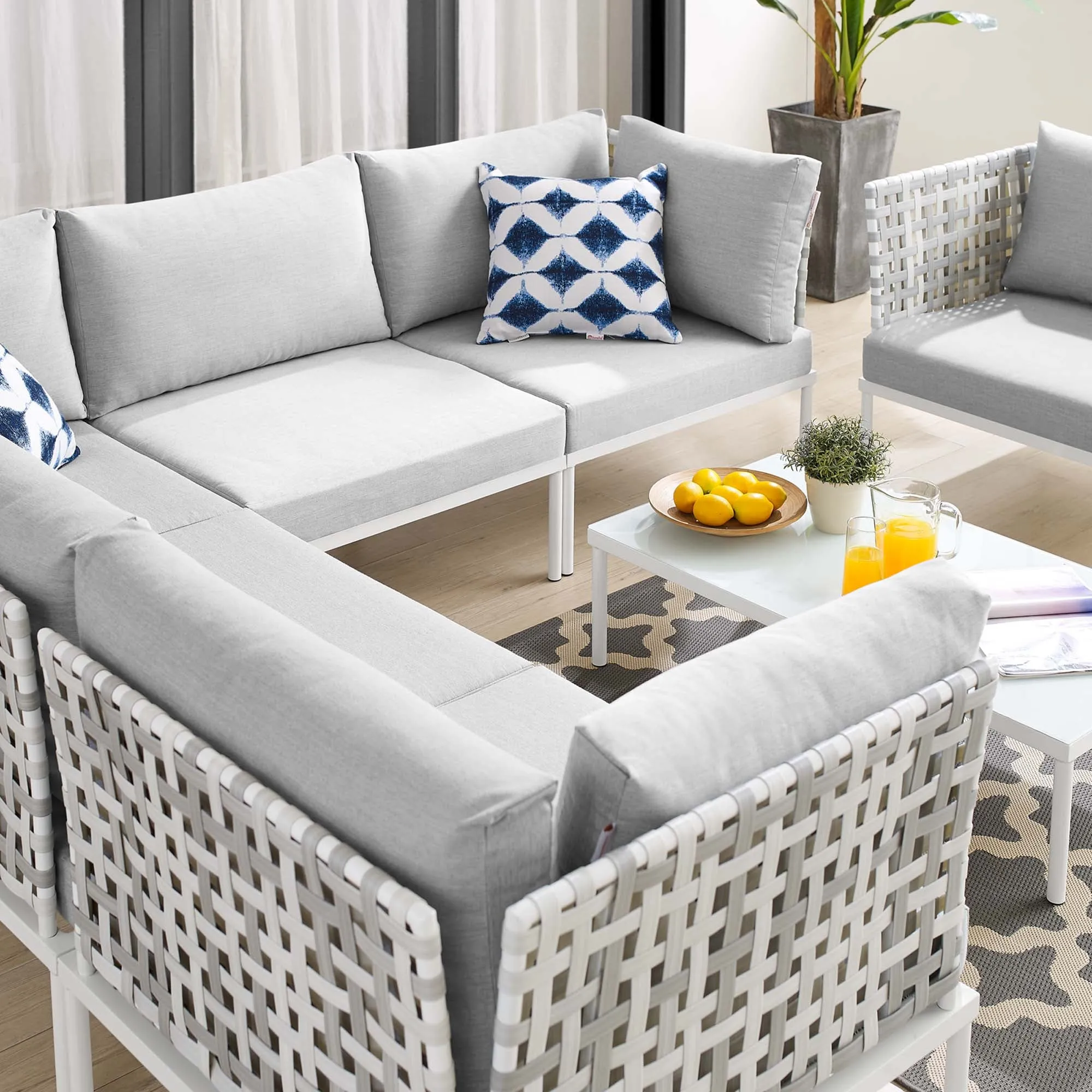 Harmony 7-Piece  Sunbrella® Basket Weave Outdoor Patio Aluminum Sectional Sofa Set by Modway