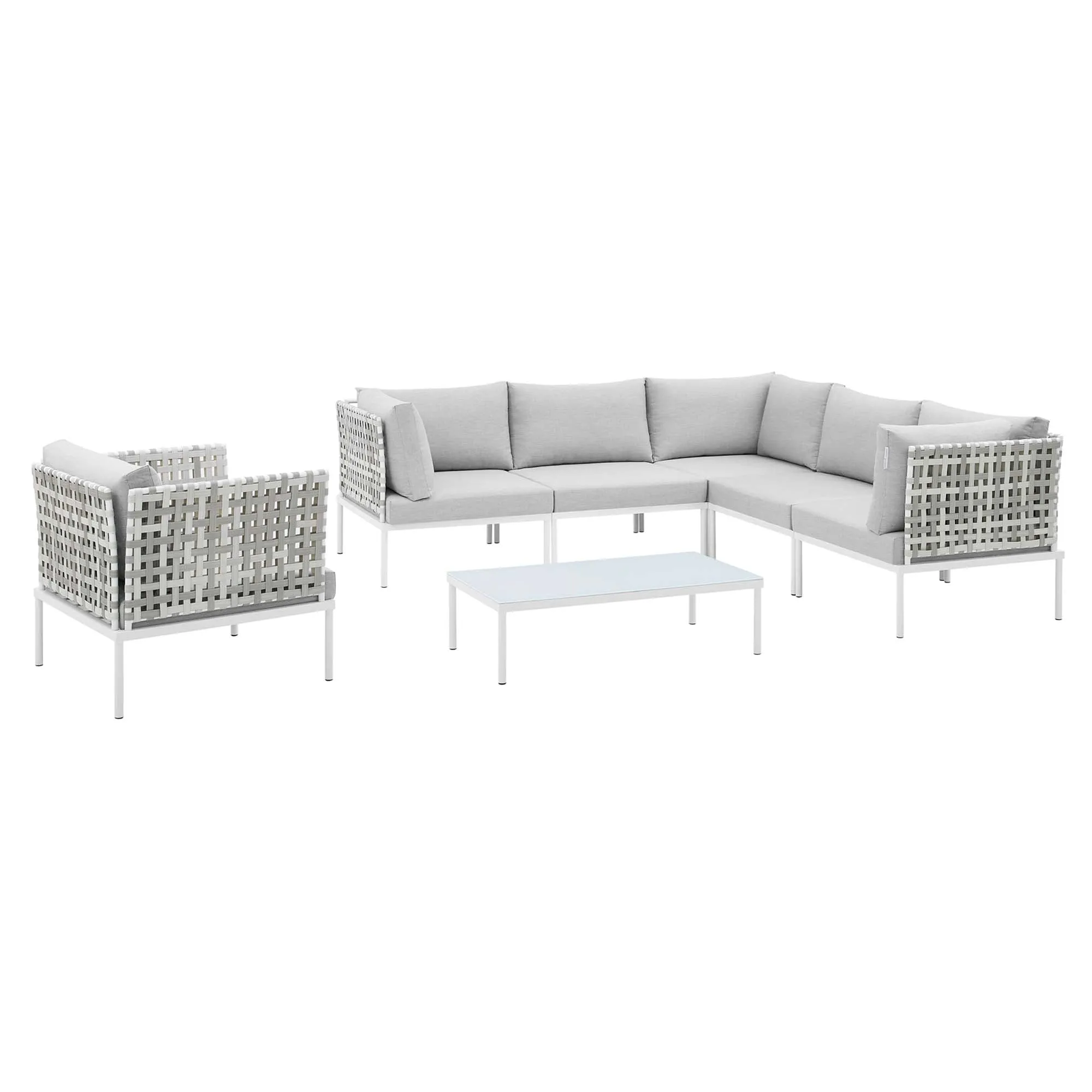 Harmony 7-Piece  Sunbrella® Basket Weave Outdoor Patio Aluminum Sectional Sofa Set by Modway