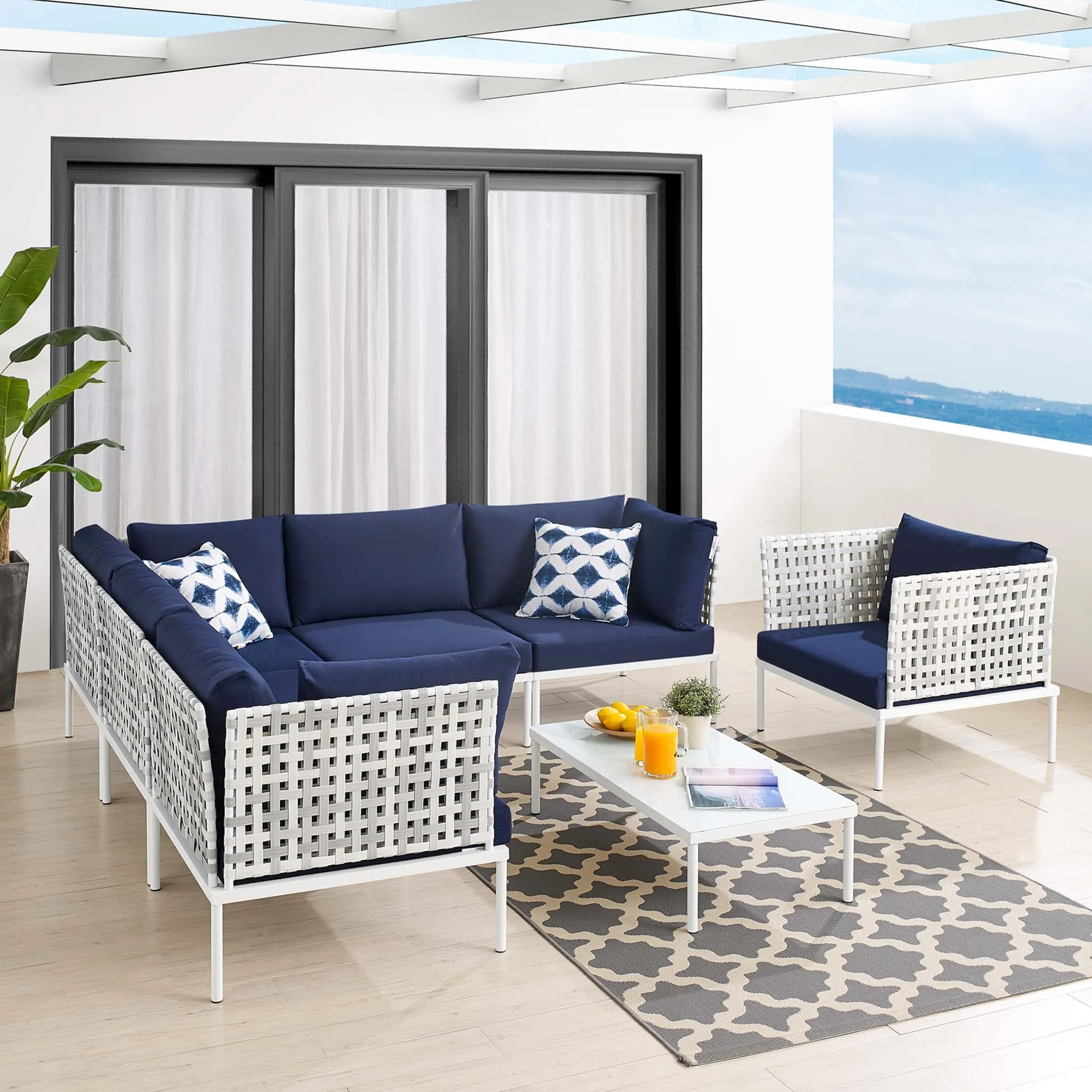 Harmony 7-Piece  Sunbrella® Basket Weave Outdoor Patio Aluminum Sectional Sofa Set by Modway