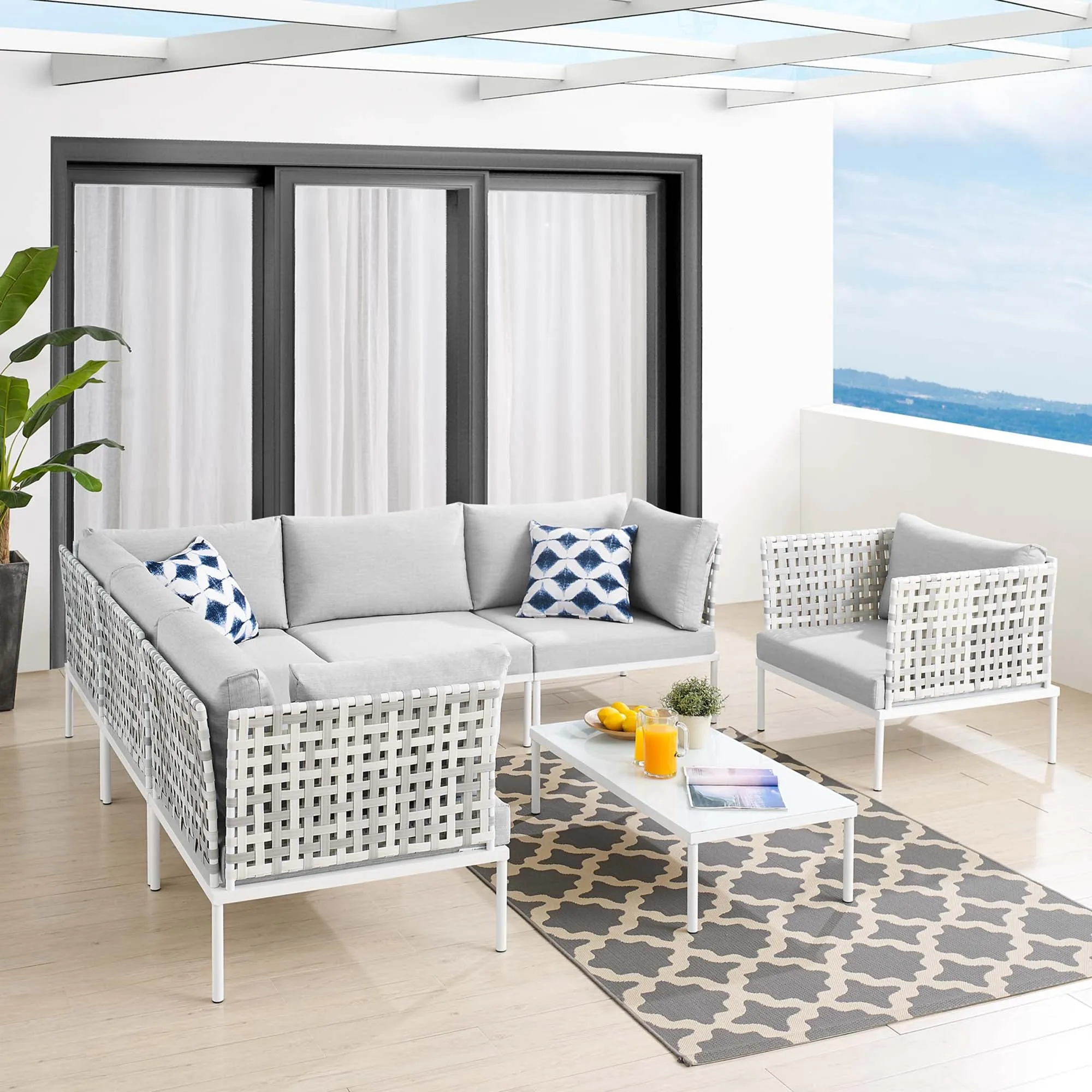Harmony 7-Piece  Sunbrella® Basket Weave Outdoor Patio Aluminum Sectional Sofa Set by Modway
