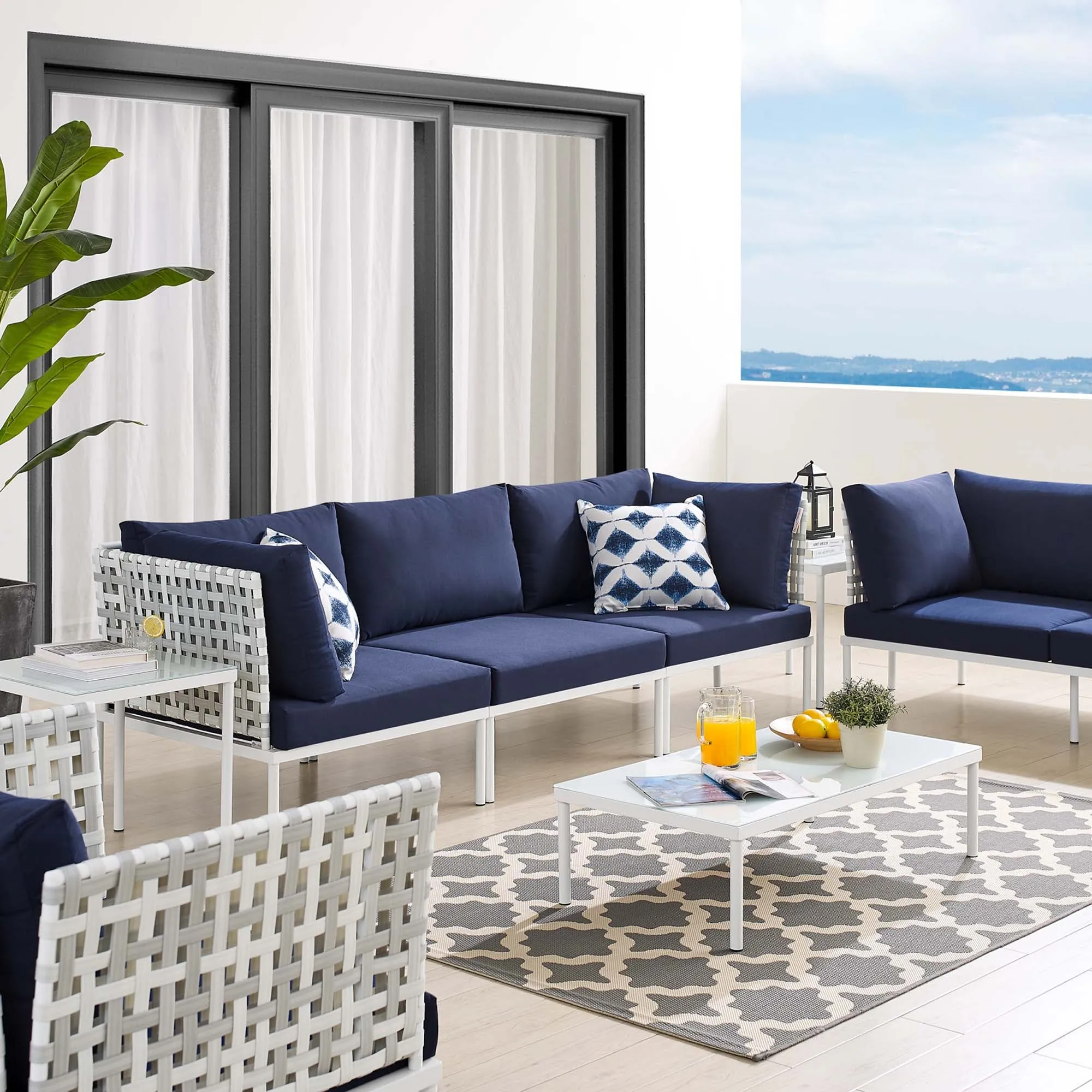 Harmony 8-Piece  Sunbrella® Basket Weave Outdoor Patio Aluminum Seating Set by Modway