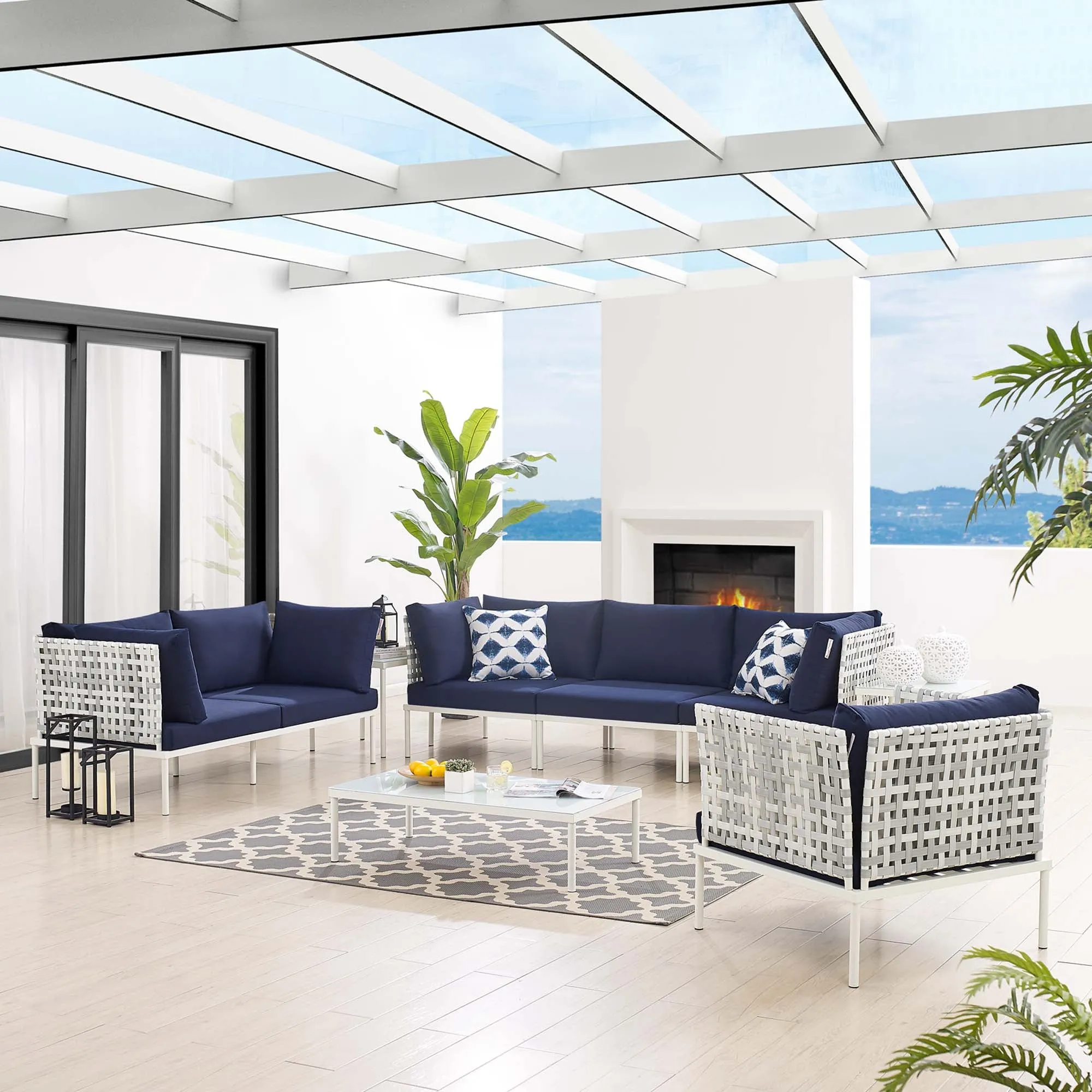 Harmony 8-Piece  Sunbrella® Basket Weave Outdoor Patio Aluminum Seating Set by Modway
