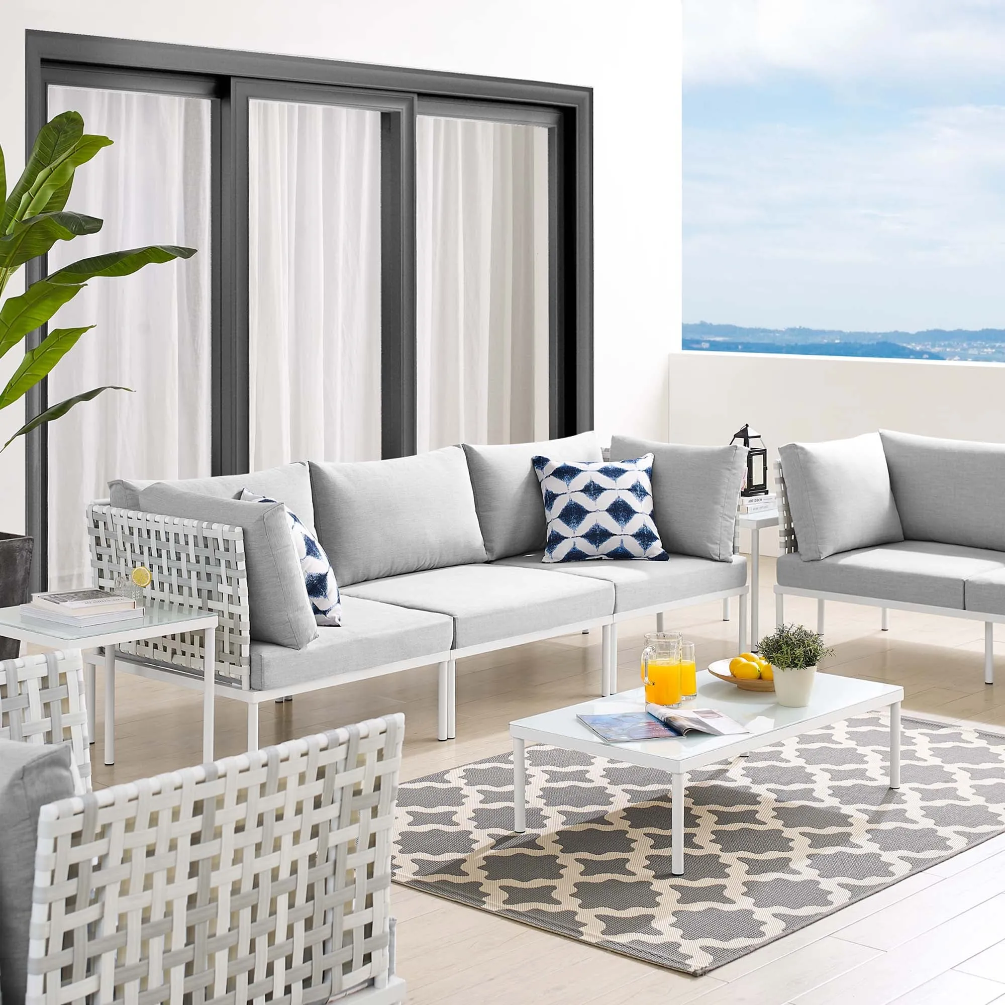 Harmony 8-Piece  Sunbrella® Basket Weave Outdoor Patio Aluminum Seating Set by Modway