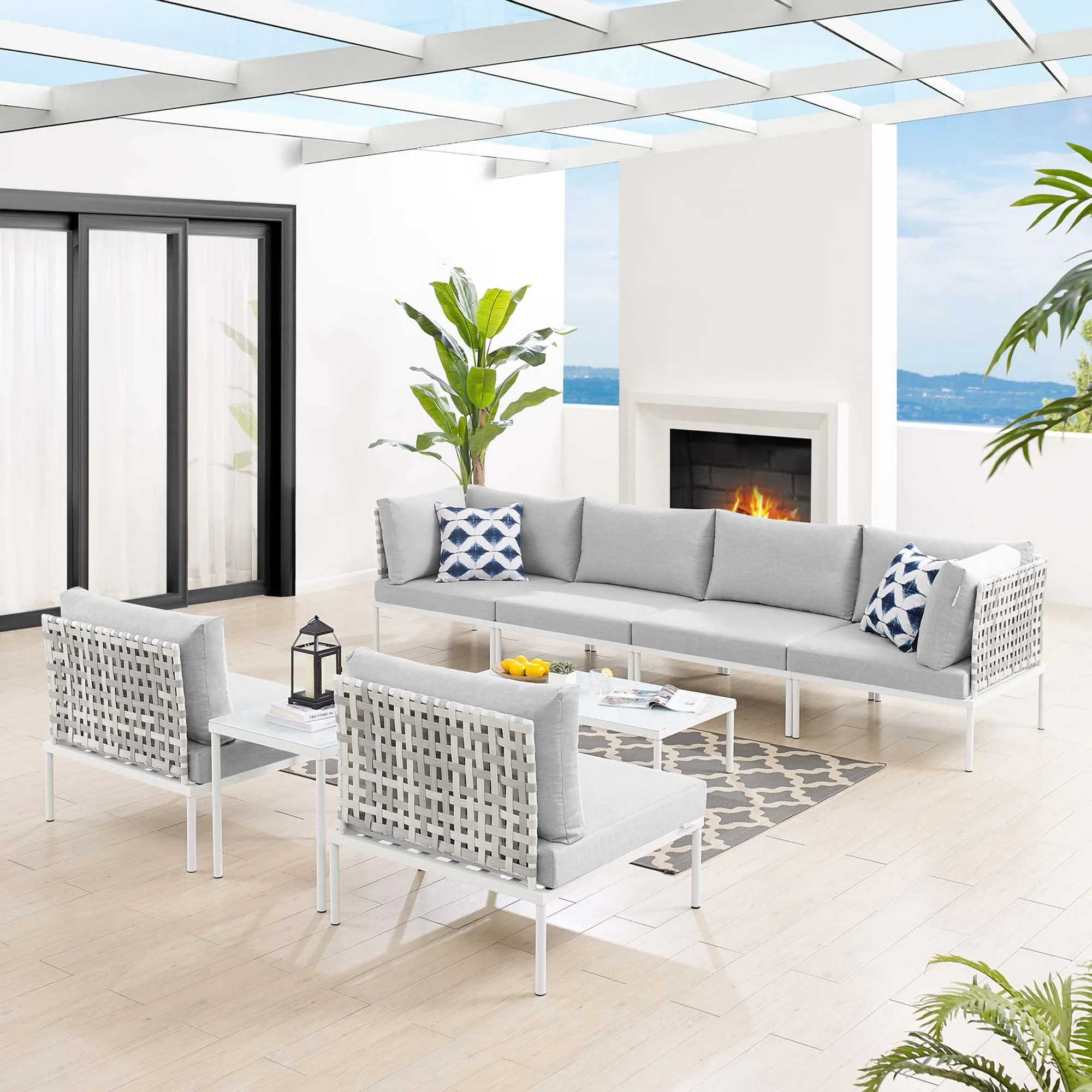 Harmony 8-Piece  Sunbrella® Basket Weave Outdoor Patio Aluminum Sectional Sofa Set by Modway
