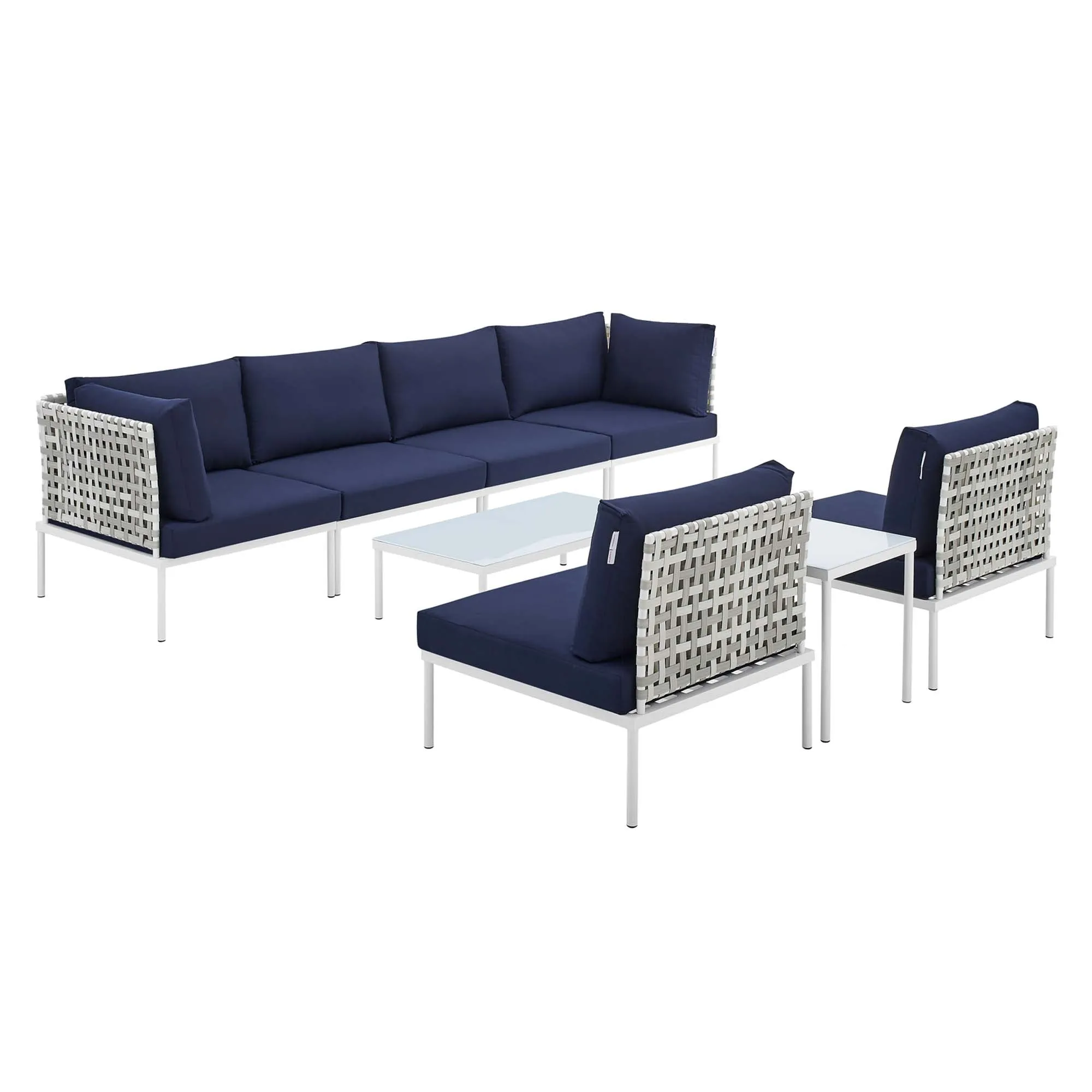 Harmony 8-Piece  Sunbrella® Basket Weave Outdoor Patio Aluminum Sectional Sofa Set by Modway