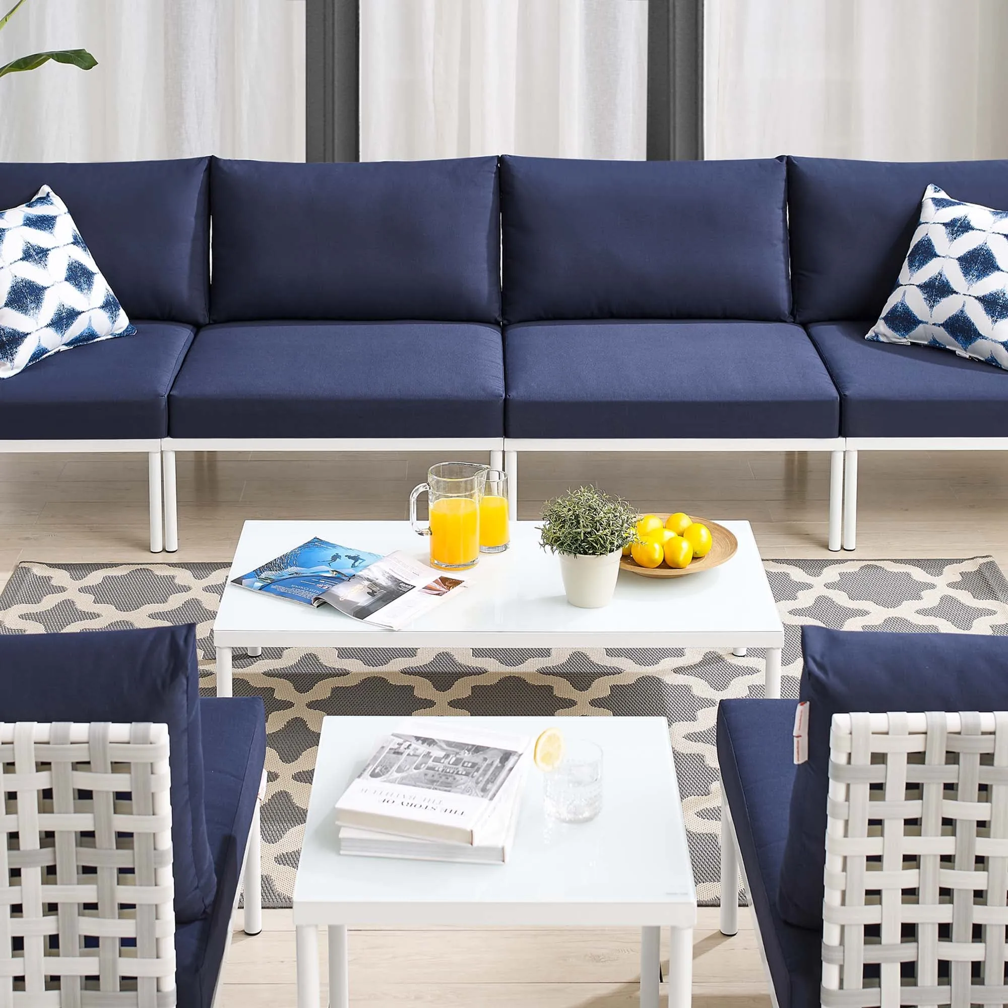 Harmony 8-Piece  Sunbrella® Basket Weave Outdoor Patio Aluminum Sectional Sofa Set by Modway