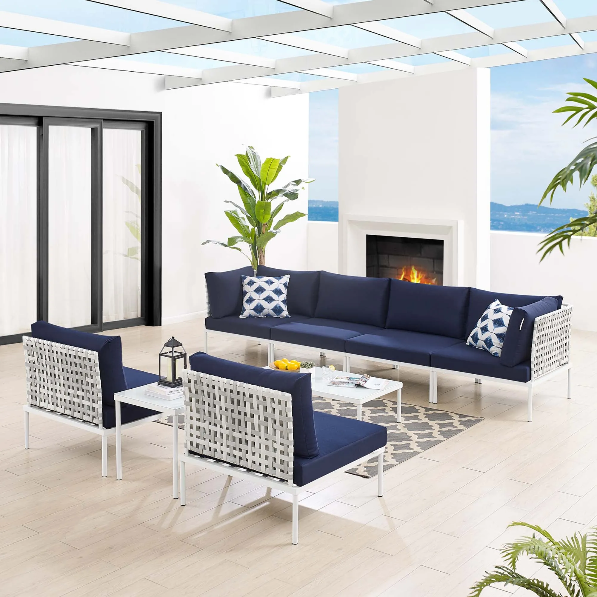 Harmony 8-Piece  Sunbrella® Basket Weave Outdoor Patio Aluminum Sectional Sofa Set by Modway