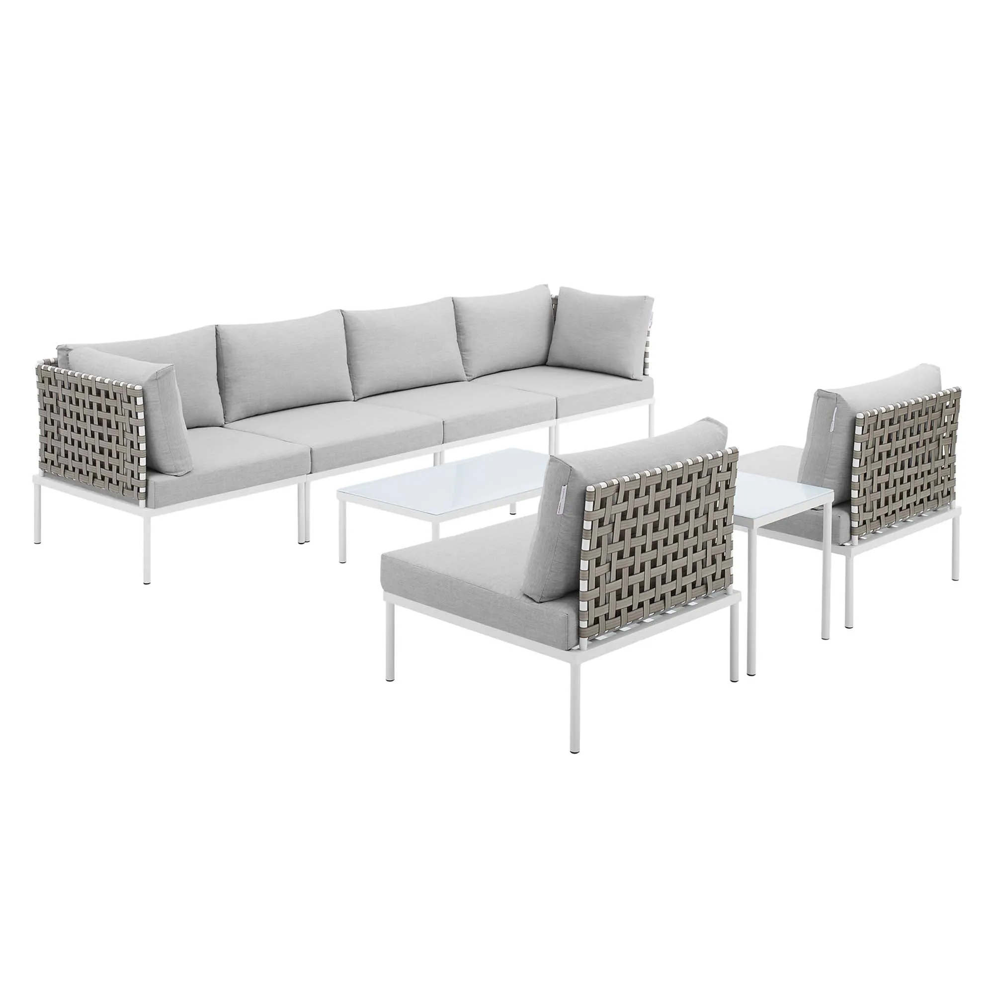 Harmony 8-Piece  Sunbrella® Basket Weave Outdoor Patio Aluminum Sectional Sofa Set by Modway