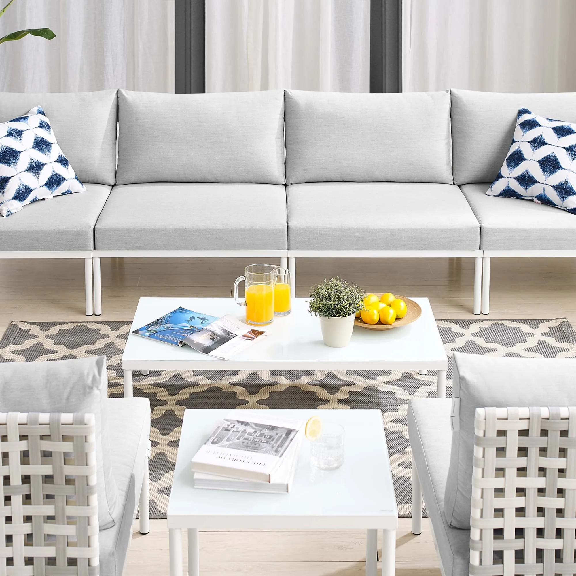 Harmony 8-Piece  Sunbrella® Basket Weave Outdoor Patio Aluminum Sectional Sofa Set by Modway