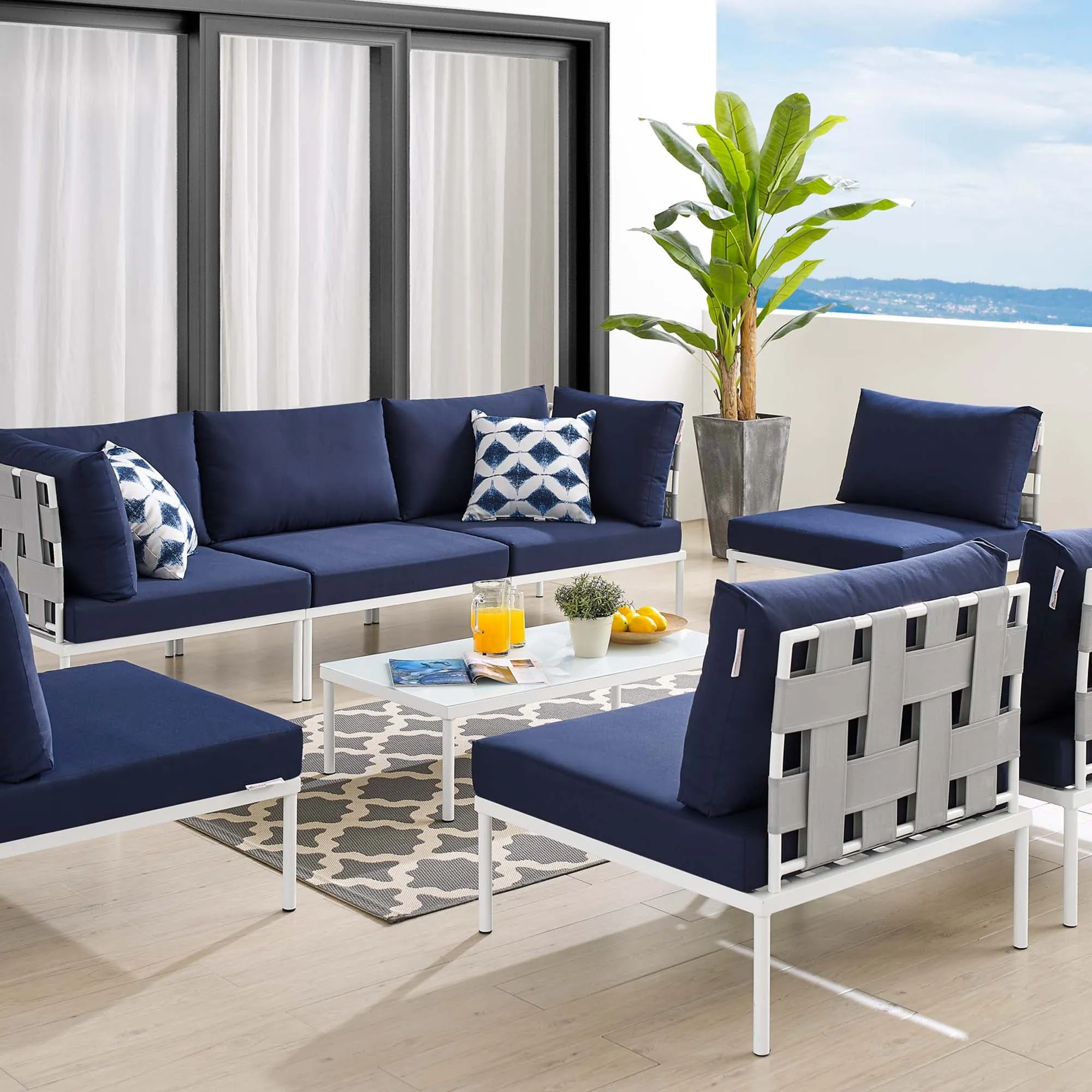 Harmony 8-Piece  Sunbrella® Outdoor Patio All Mesh Sectional Sofa Set by Modway