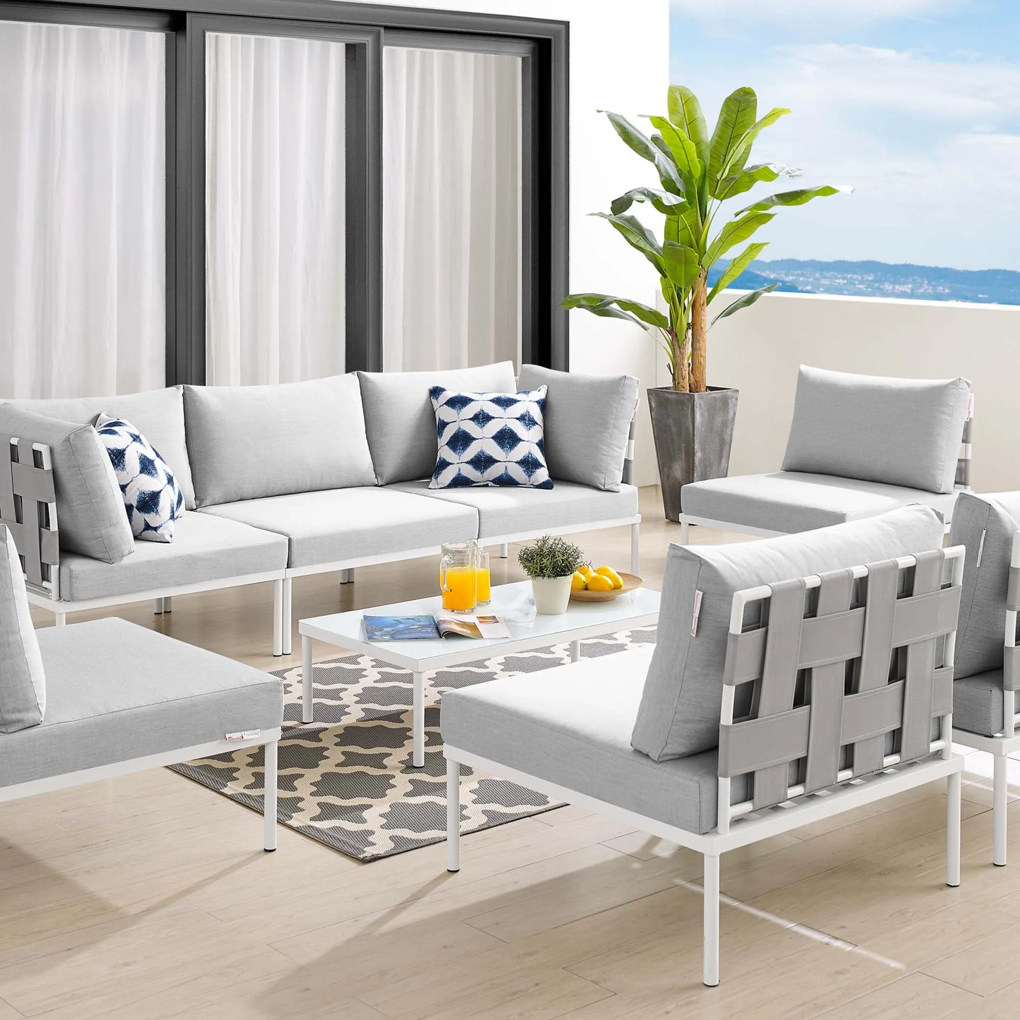 Harmony 8-Piece  Sunbrella® Outdoor Patio All Mesh Sectional Sofa Set by Modway