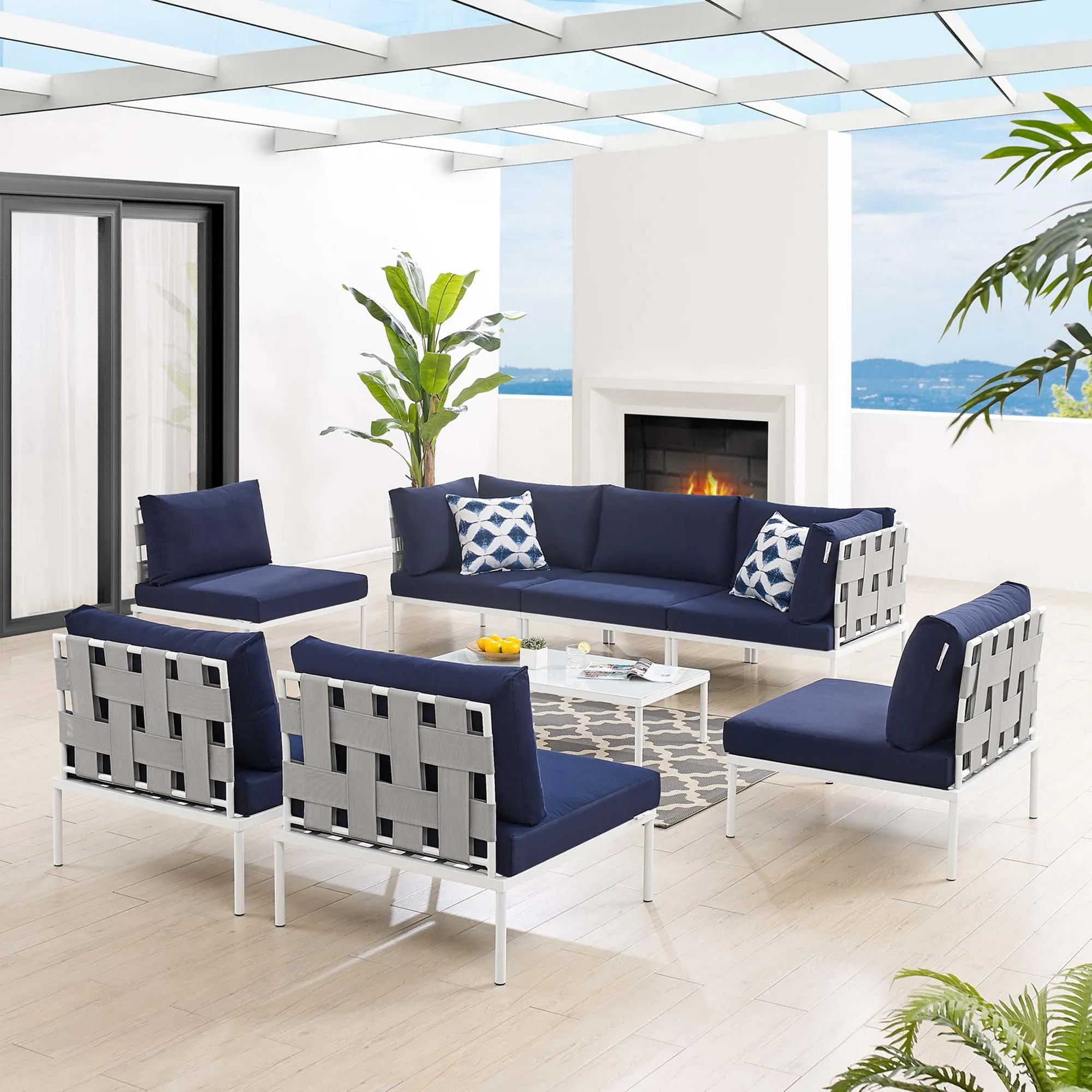 Harmony 8-Piece  Sunbrella® Outdoor Patio All Mesh Sectional Sofa Set by Modway