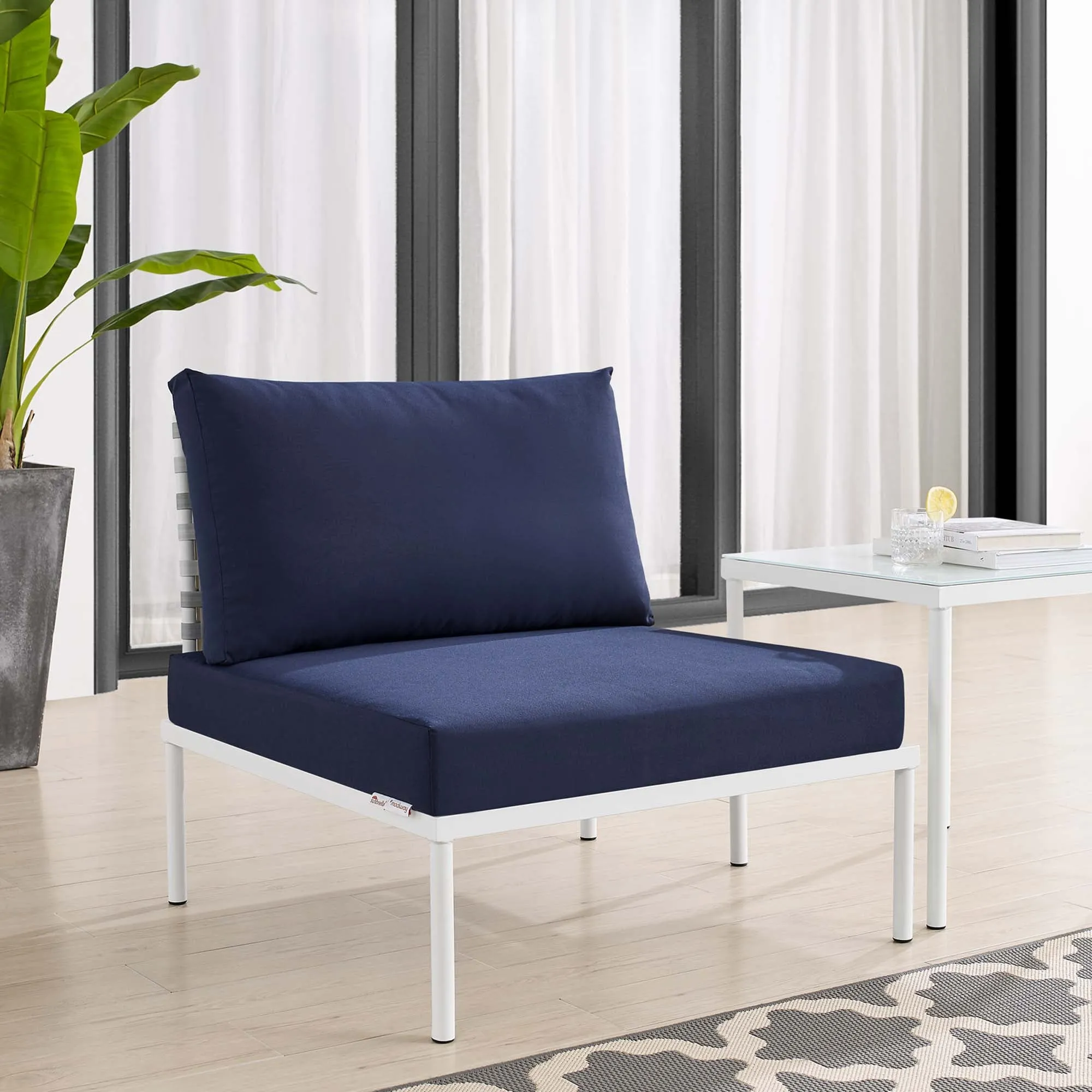 Harmony Sunbrella® Basket Weave Outdoor Patio Aluminum Armless Chair by Modway