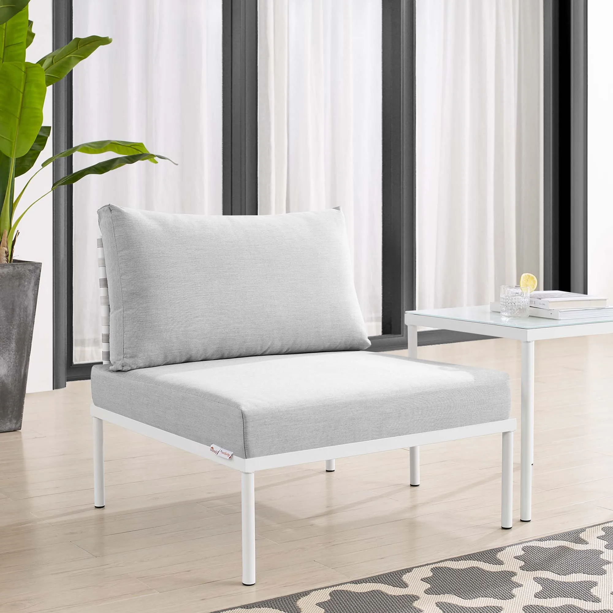 Harmony Sunbrella® Basket Weave Outdoor Patio Aluminum Armless Chair by Modway