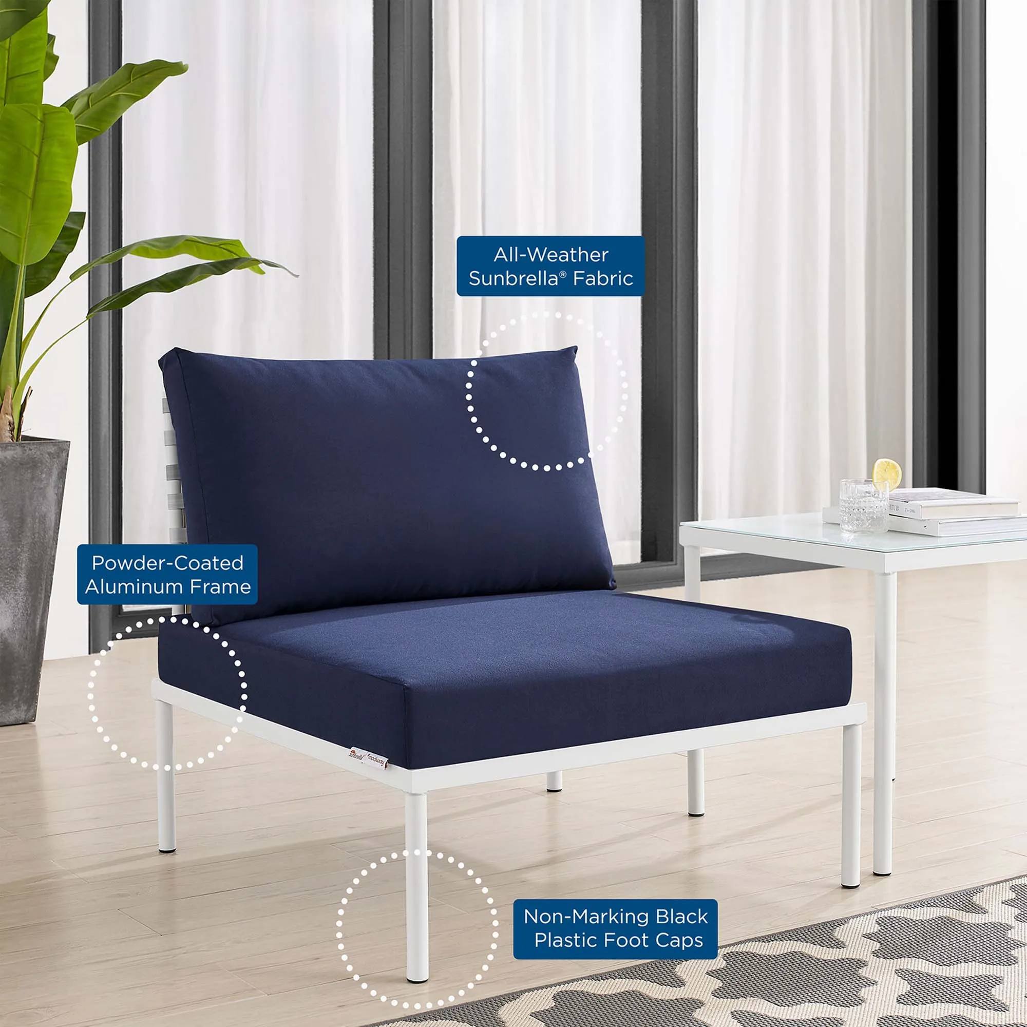 Harmony Sunbrella® Basket Weave Outdoor Patio Aluminum Armless Chair by Modway