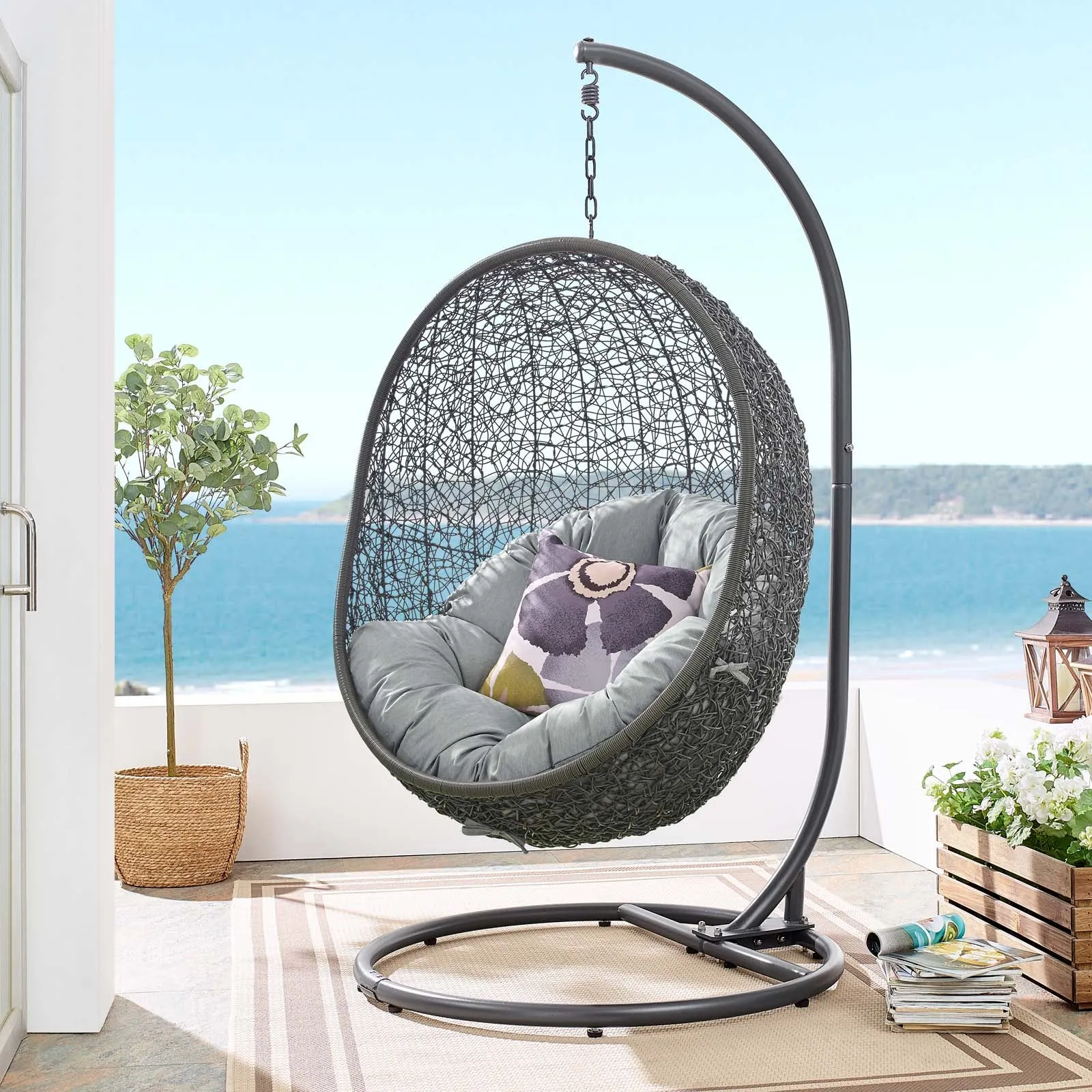 Hide Outdoor Patio Swing Chair With Stand by Modway