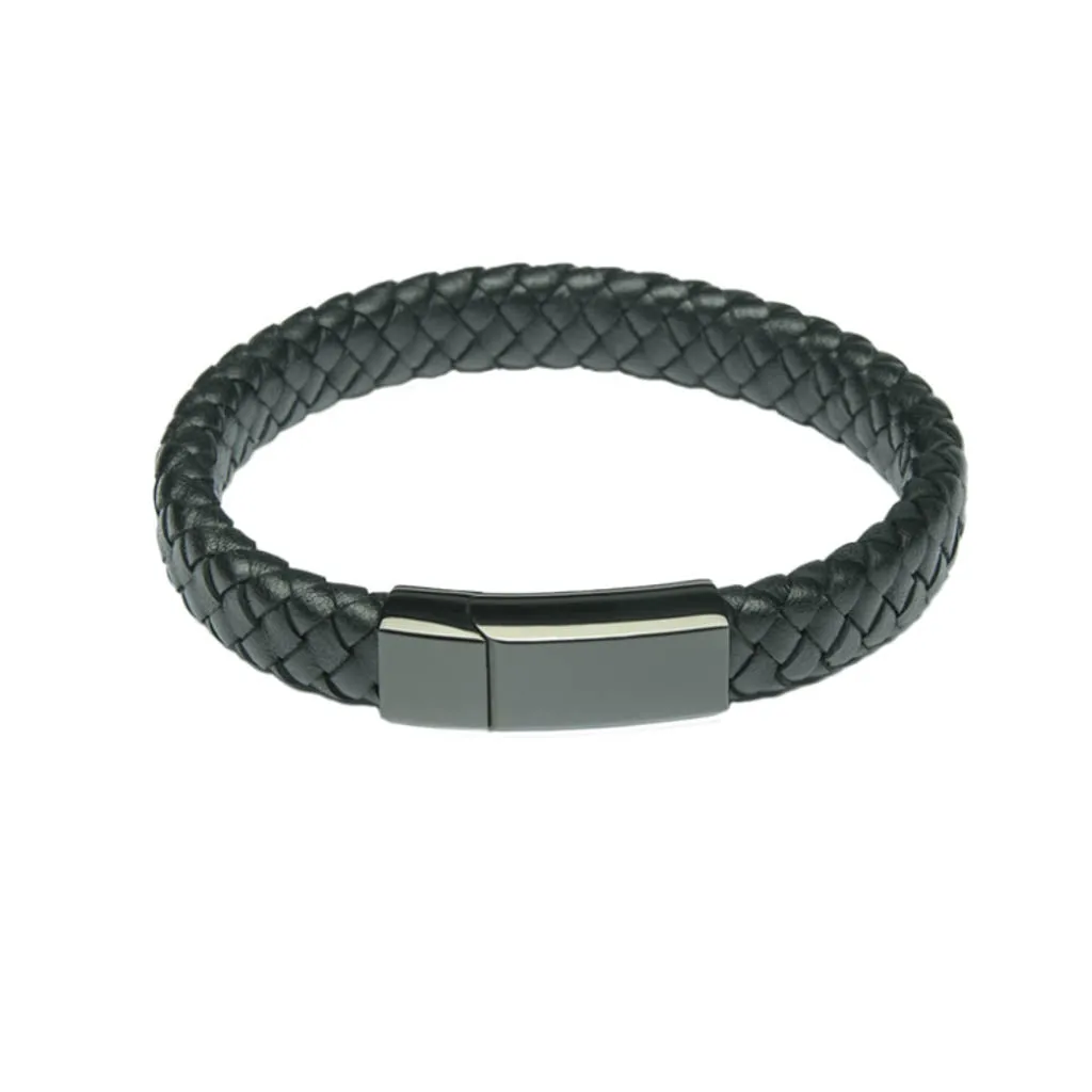 J-BRAC-12 Braided Leather Flat Bracelet with Modern Clasp - 8.5”