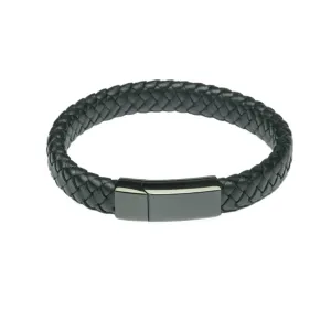 J-BRAC-12 Braided Leather Flat Bracelet with Modern Clasp - 8.5”