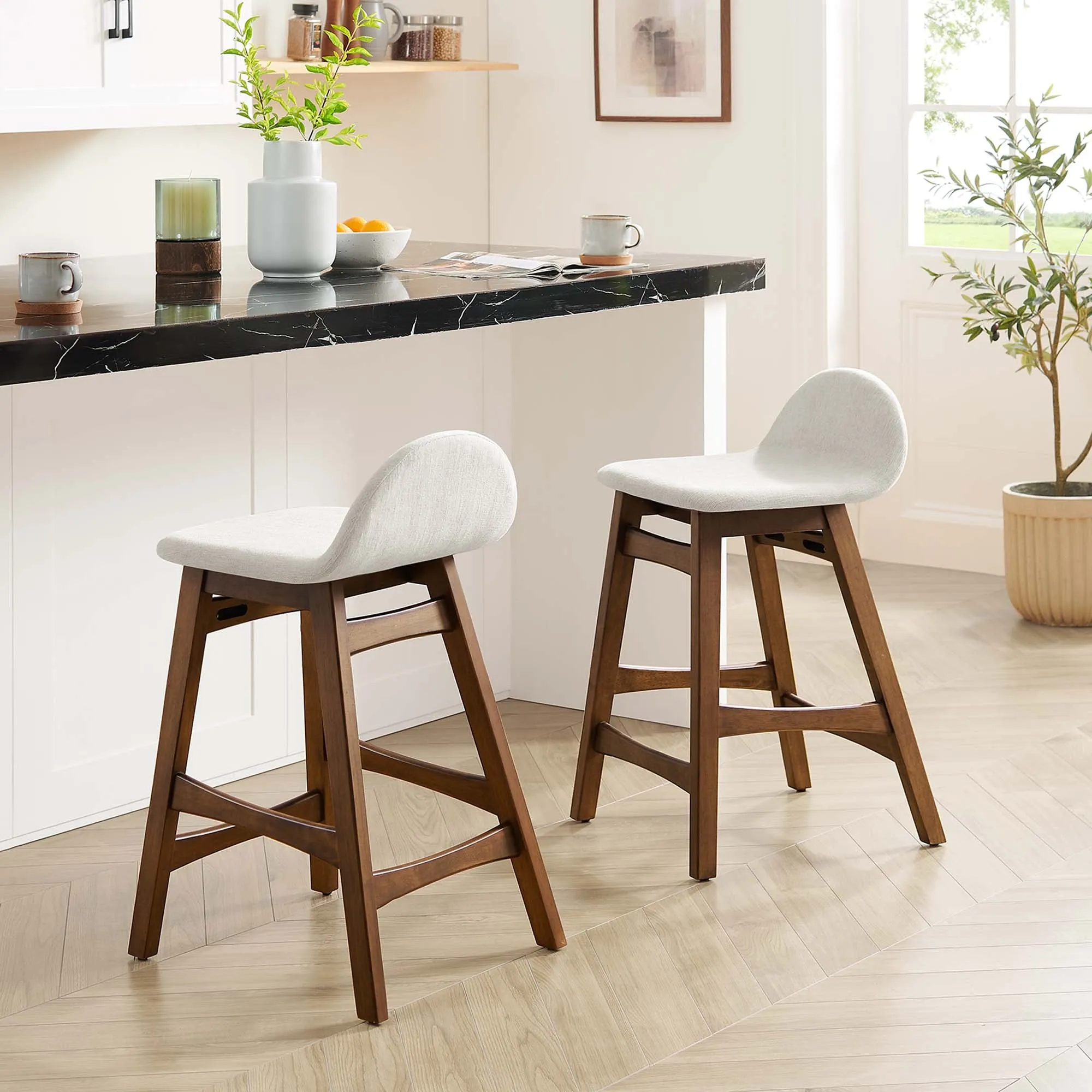 Juno Heathered Fabric Wood Counter Stool - Set of 2 by Modway